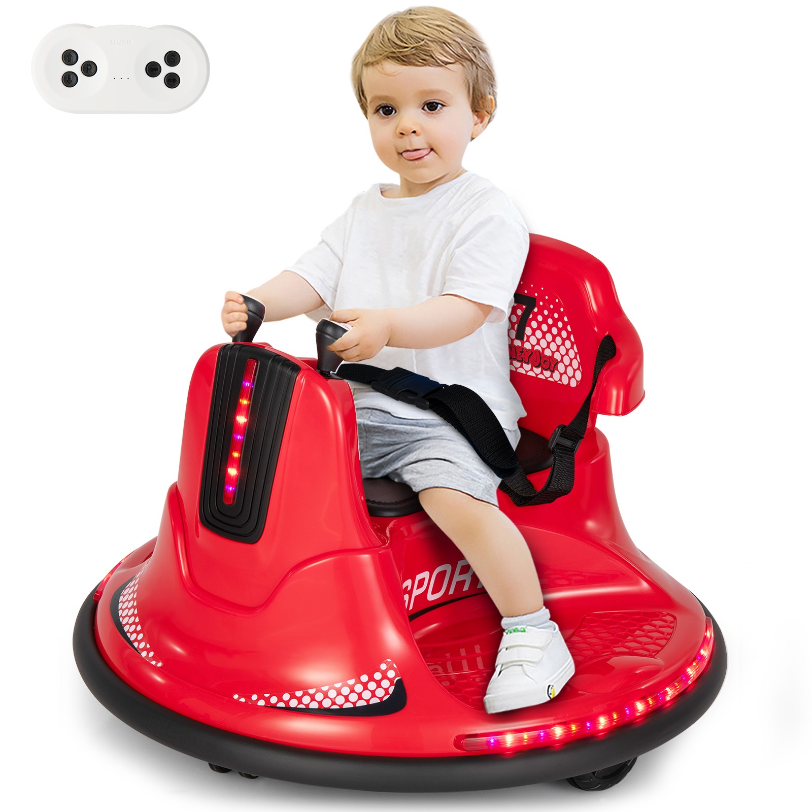 Kids Ride On Bumper Car 12V Battery Powered Car with Remote Control & LED Lights