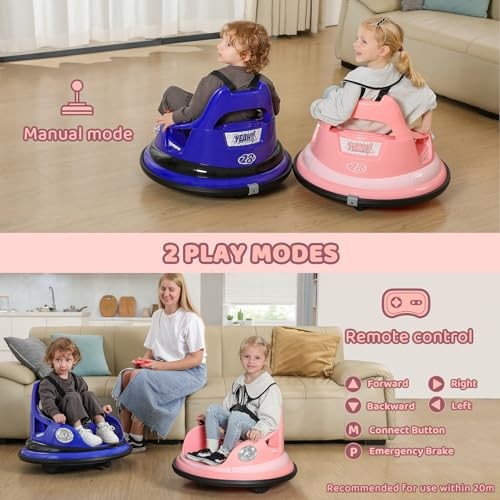 Bumper Car for Kids,1.9mph Max,12V Toddler Ride on Toys with Remote Pink