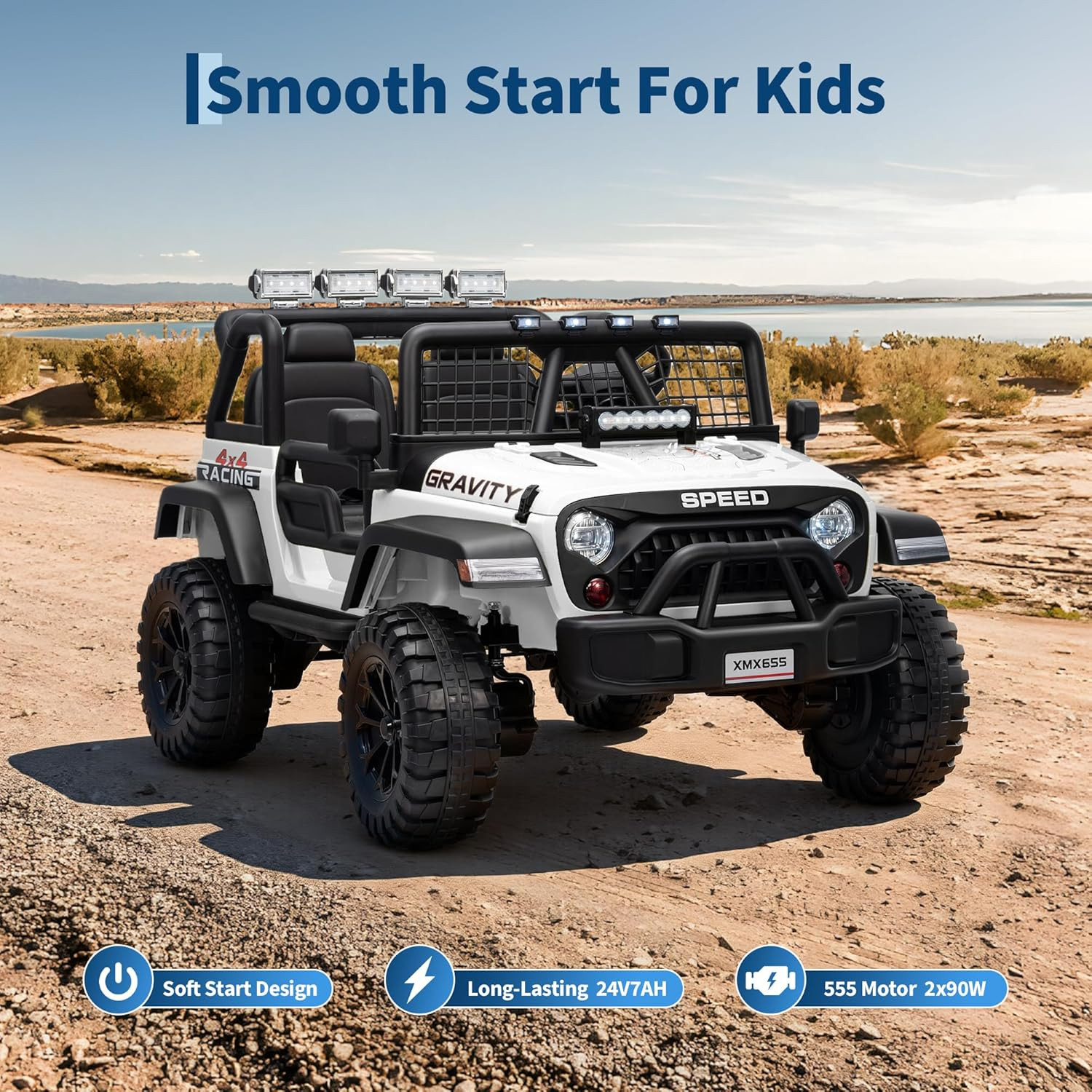 24V 2 Seater Kids Electric Truck with Parent Remote Control, 4WD Ride on Car for