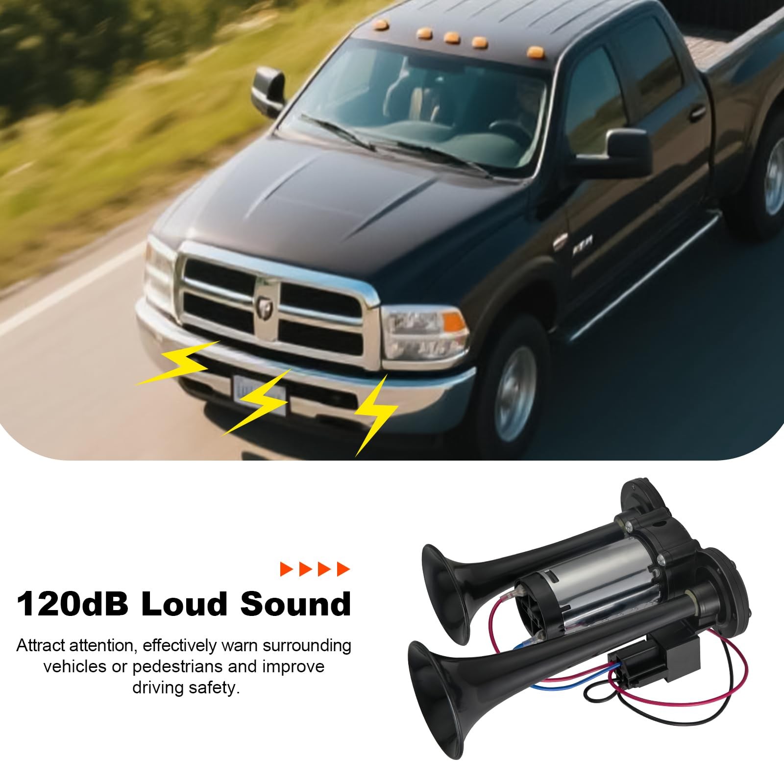 CZC AUTO 12V 120dB Air Horn Dual Trumpets, Super Loud Electric Train Horn Kit…