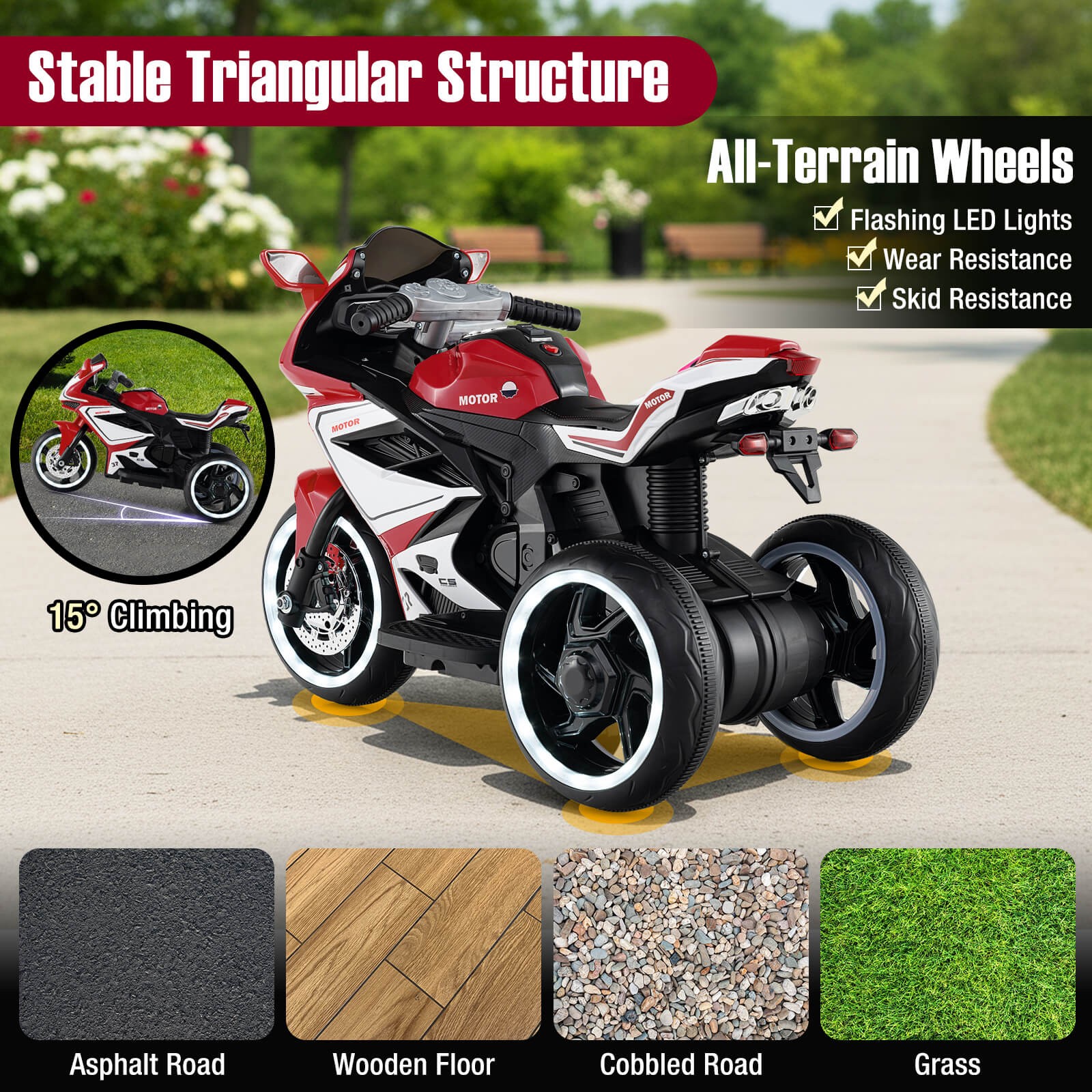 Kids Ride on Motorcycle 6V Battery Powered Mini Electric Motorbike w/ LED Lights
