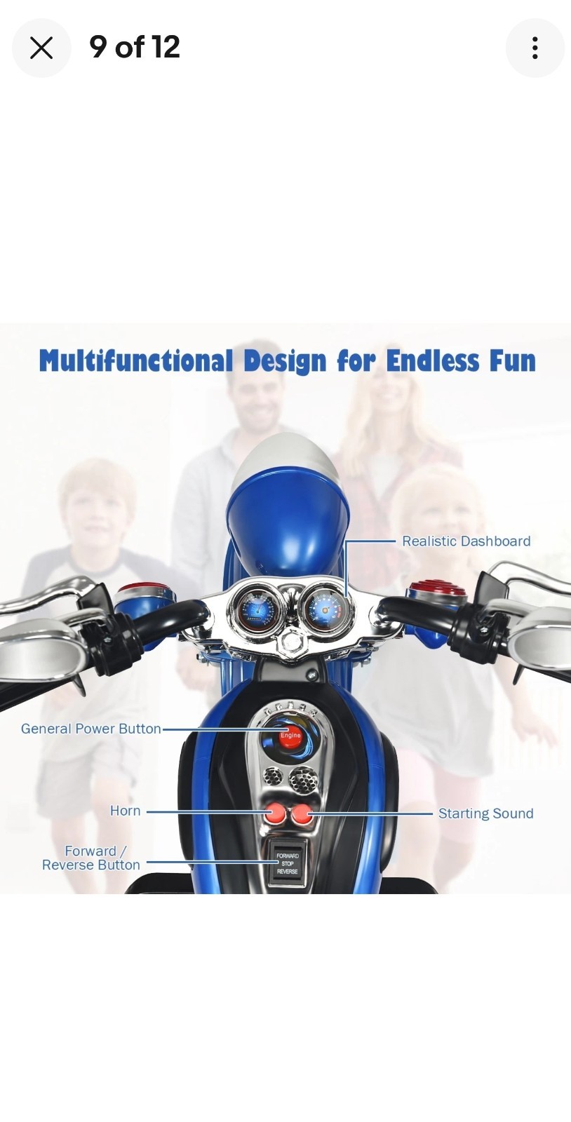 6V Kids Ride On Chopper Motorcycle 3 Wheel Trike with Headlight and Horn Blue