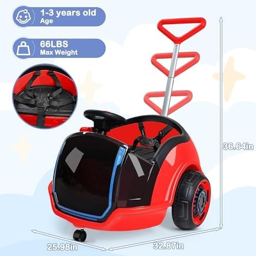 ANPABO 3-in-1 Electric Push Ride On Car, 12V Kids Ride On Toy w/Remote Contro…