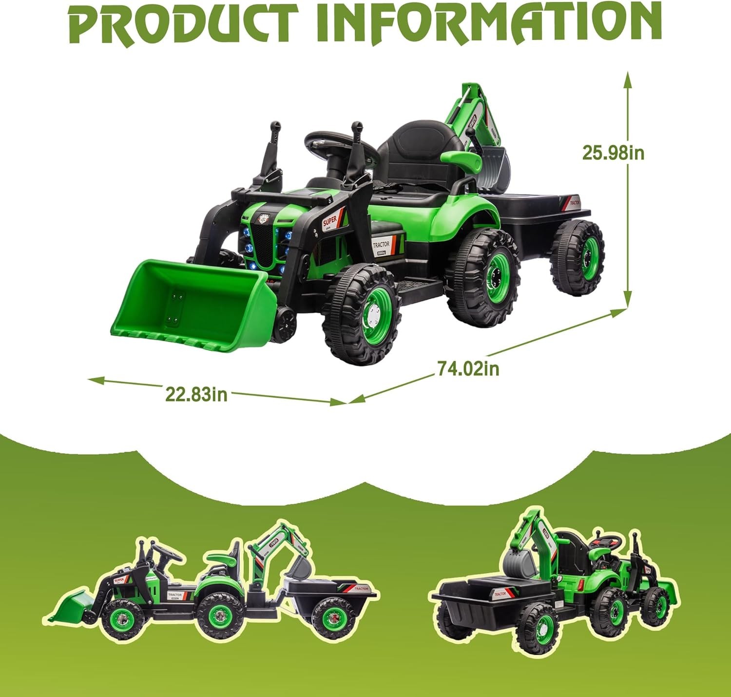 24V Kids Ride on Electric Excavator Tractor Bulldozer Truck 4 in 1 Car W/ Remote