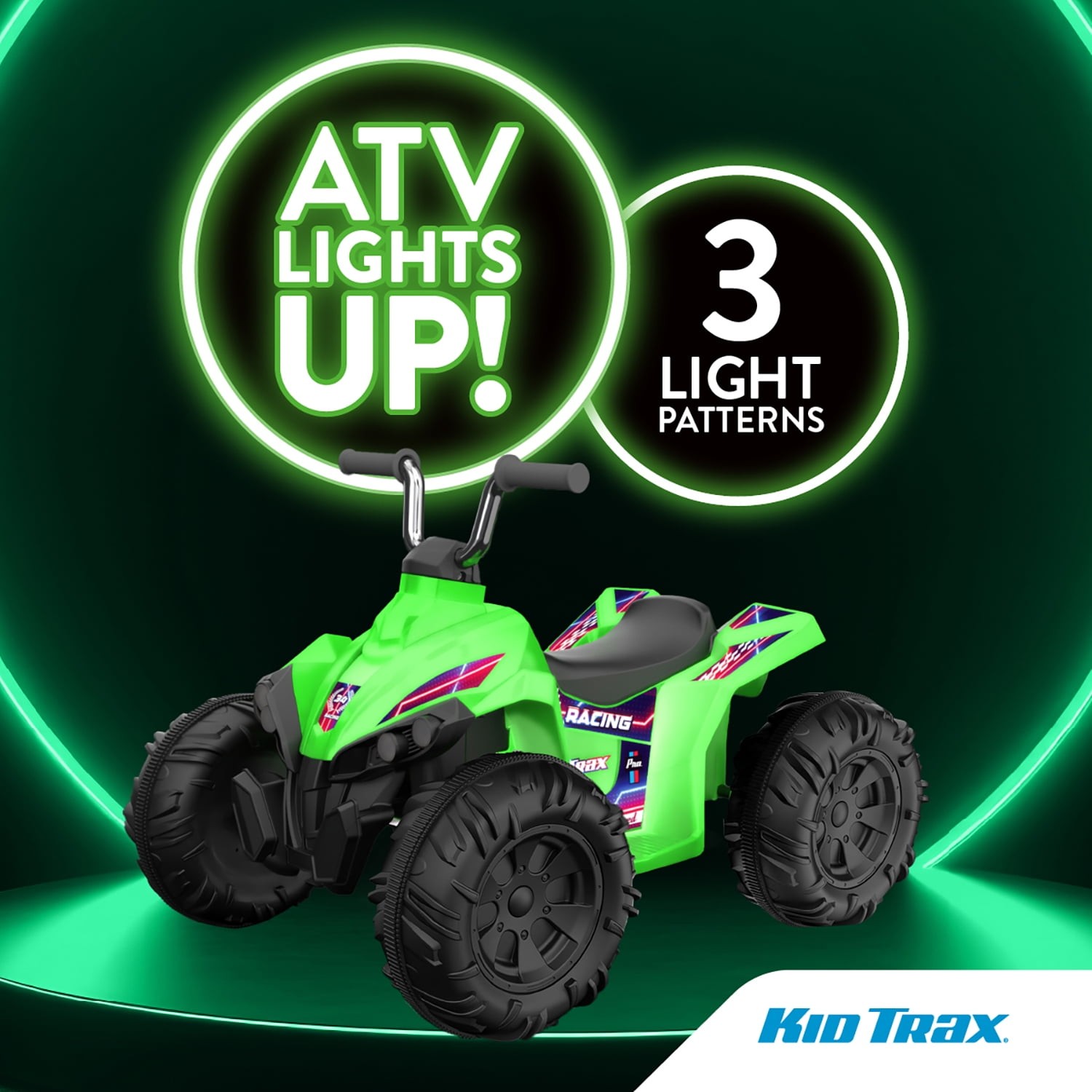 Flybar KT25017AE Kid Trax 12V Glow ATV Ride-On Toy, Green, Rechargeable Battery,