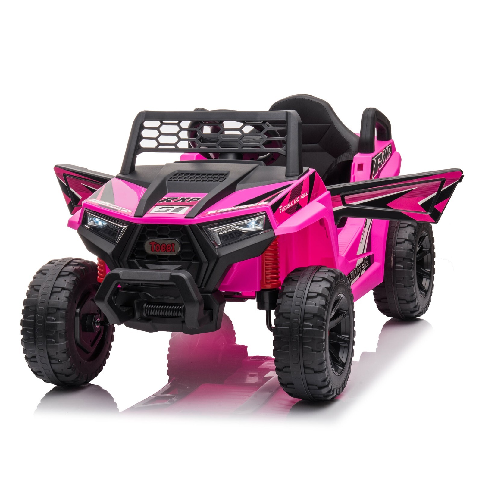 TOBBI 12V Kids Electric Ride on Car 2WD Off-Road UTV Truck w/ Music, Rose Red