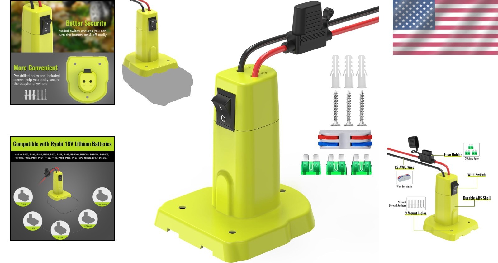 Ryobi 18V Power Wheel Adapter with Built-in Switch & Upgraded Safety Features