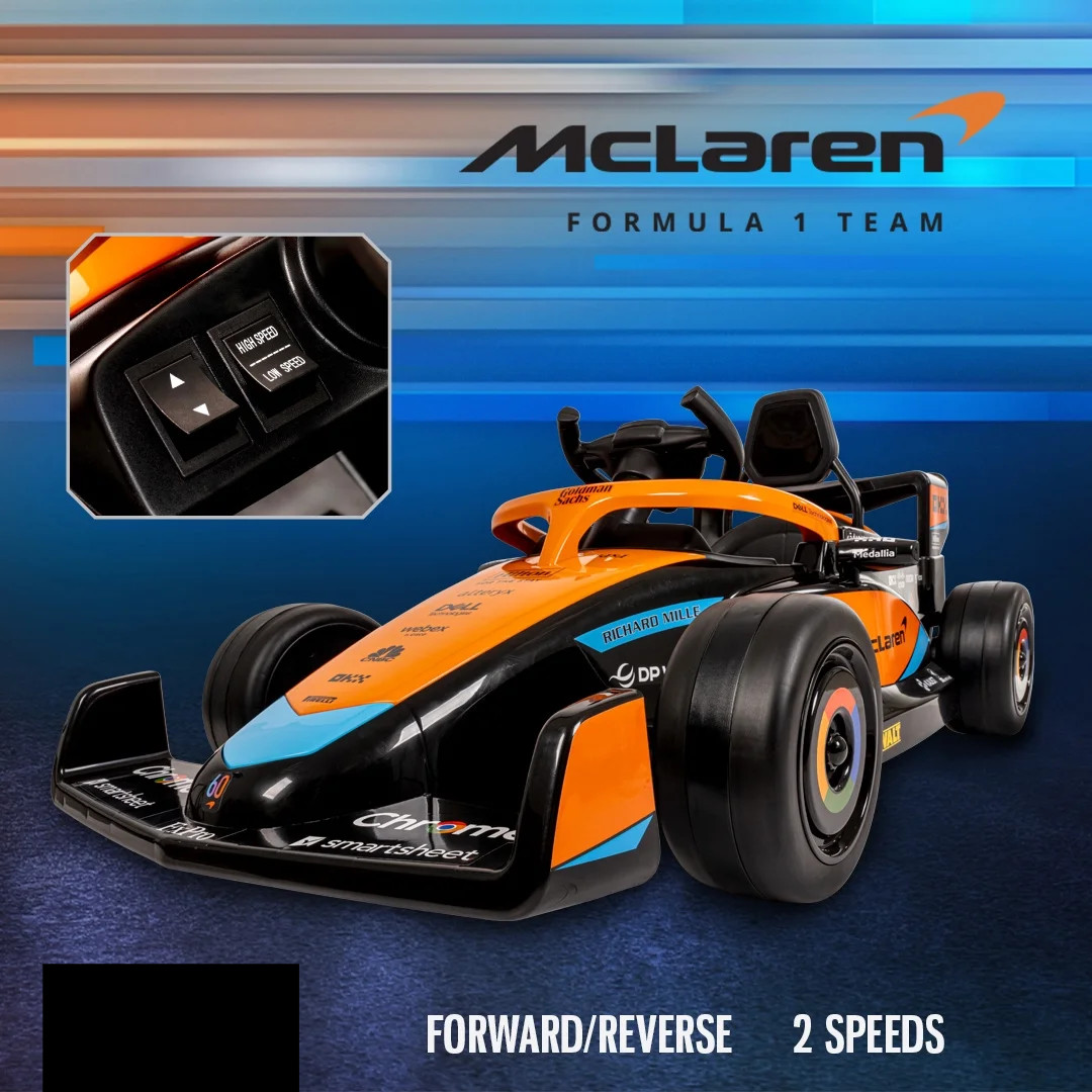 McLaren F1 Race Car 12V Battery-Powered Vehicle w/ Remote, Ages 3+