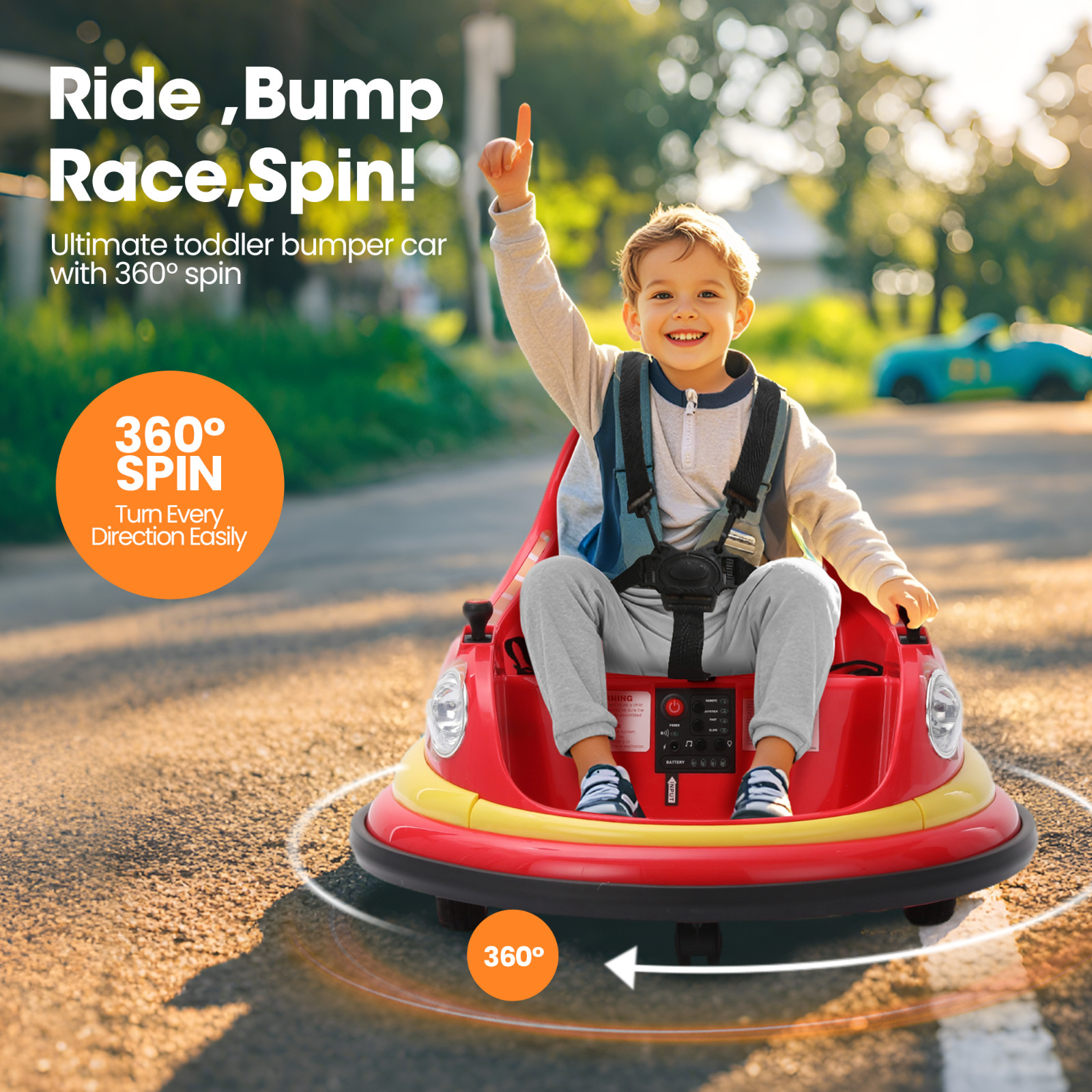 Bumper Car for Kids 12V Remote Control 360° Spin Toddler Ride Car with Sticker