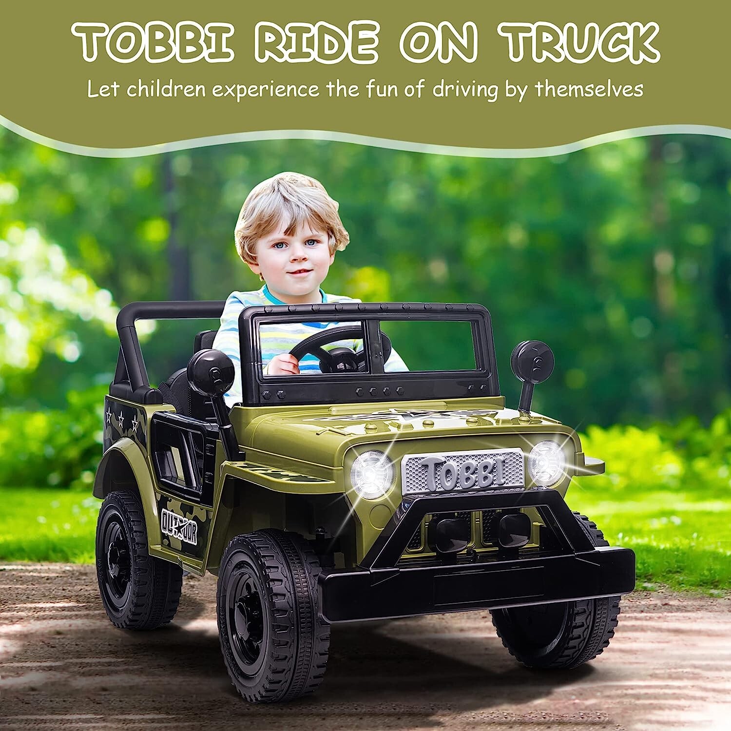 TOBBI 12V Off-Road Kids Ride On Car Truck, Battery Powered 4 Wheels Ride On Toys