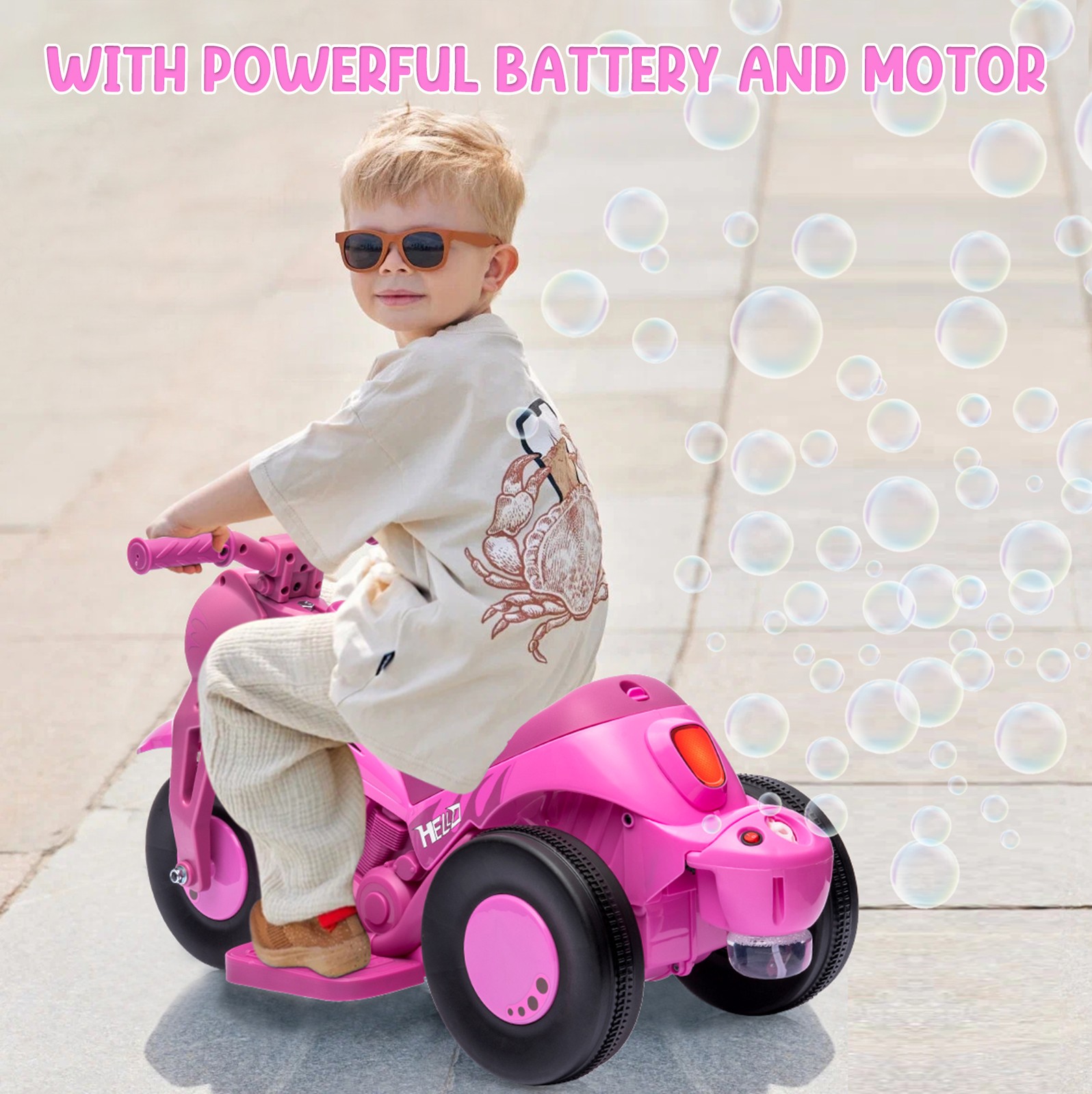 Garvee Kids 3 Wheels Motorbike 6V Ride on Bubble Car Electric Motorcycle Toys