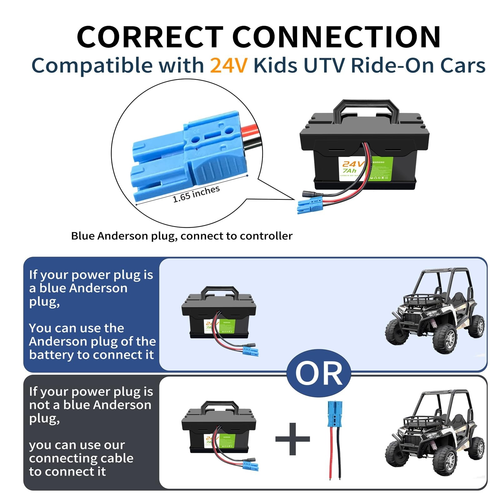 24V Lithium Battery 7Ah/12Ah for Ride-On Cars & Power Wheels, Lightweight, Long-