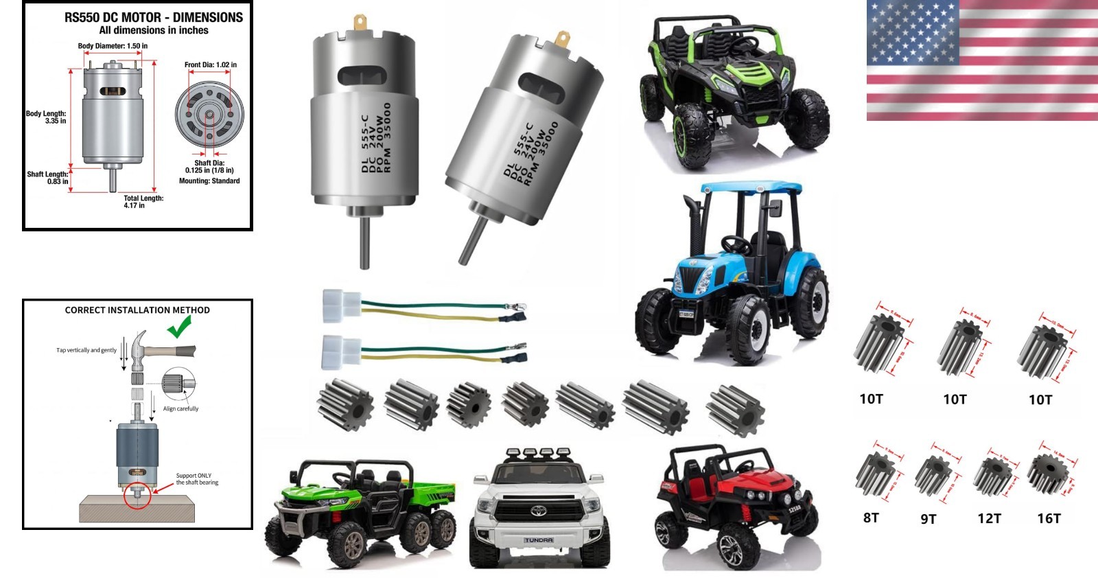 High Performance 24V RS555 Gear Motors – 35000 RPM for DIY Ride-On Projects