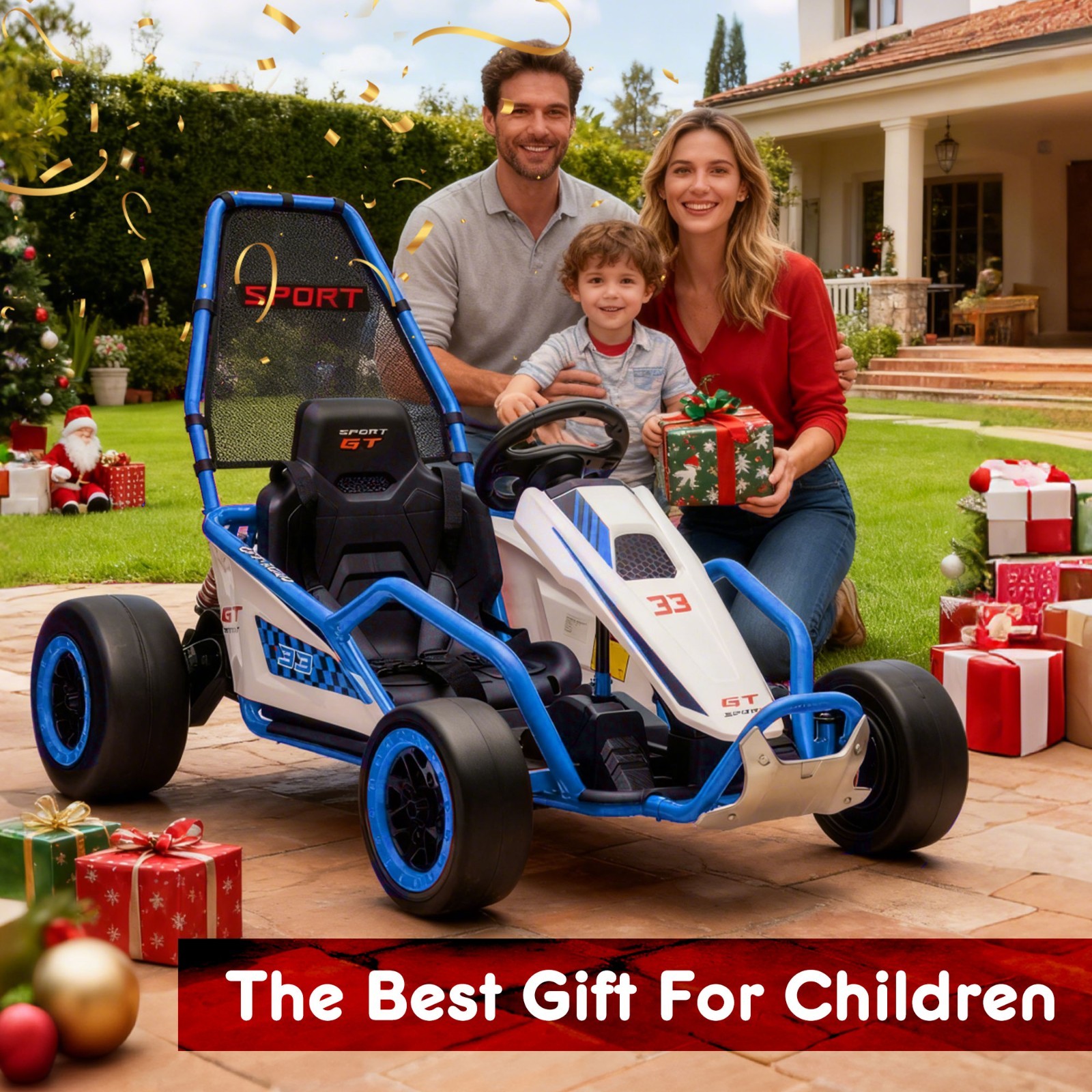 24V Kids Electric Go Kart 7AH Electric Drift Kart Car for Age 6+,400W Motor,Blue