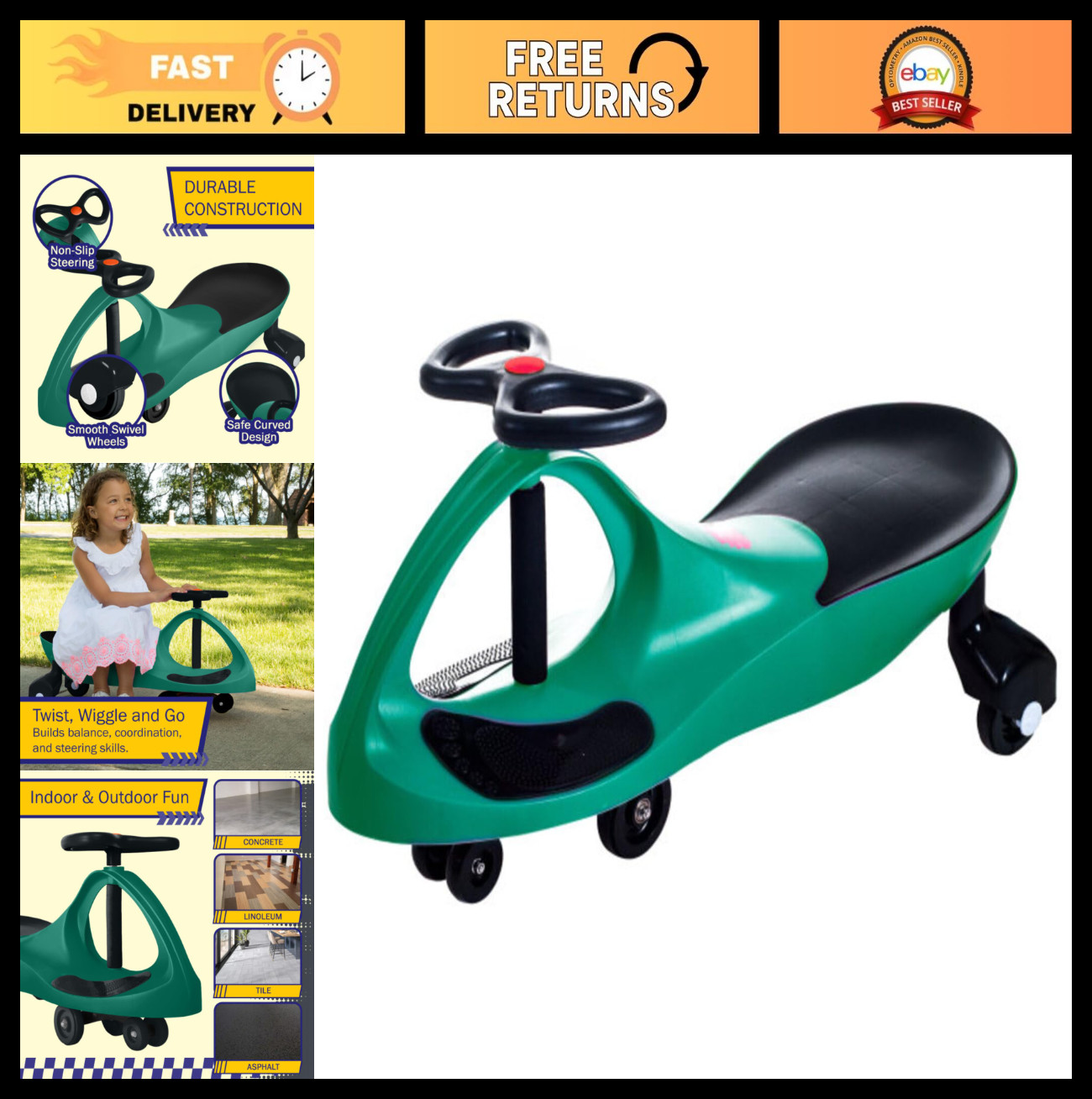 Wiggle Car Ride-On Toy for Kids 3+ – No Batteries, Gears, or Pedals – Outdoor Fu