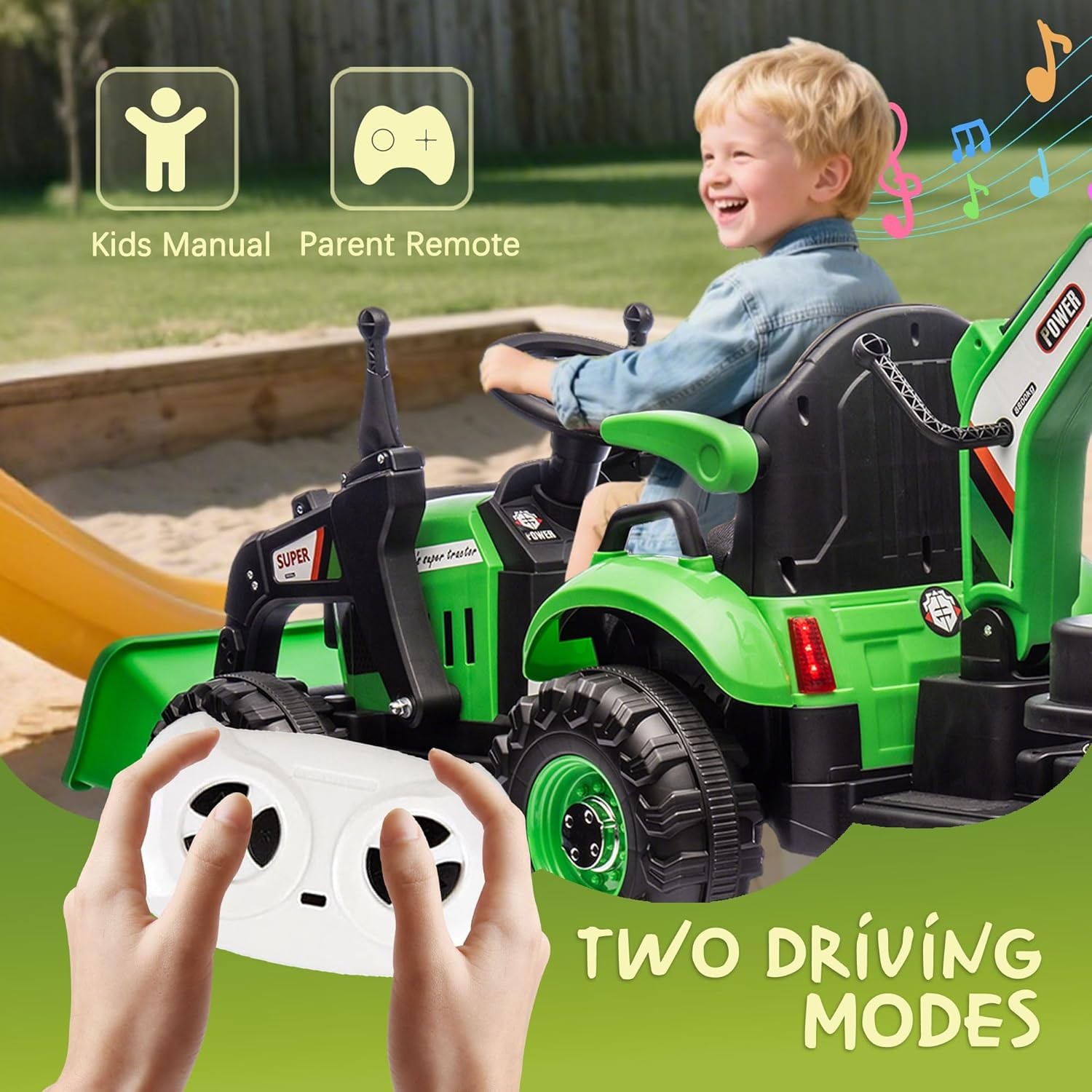 24V Kids Ride on Electric Excavator Tractor Bulldozer Truck 4 in 1 Car W/ Remote