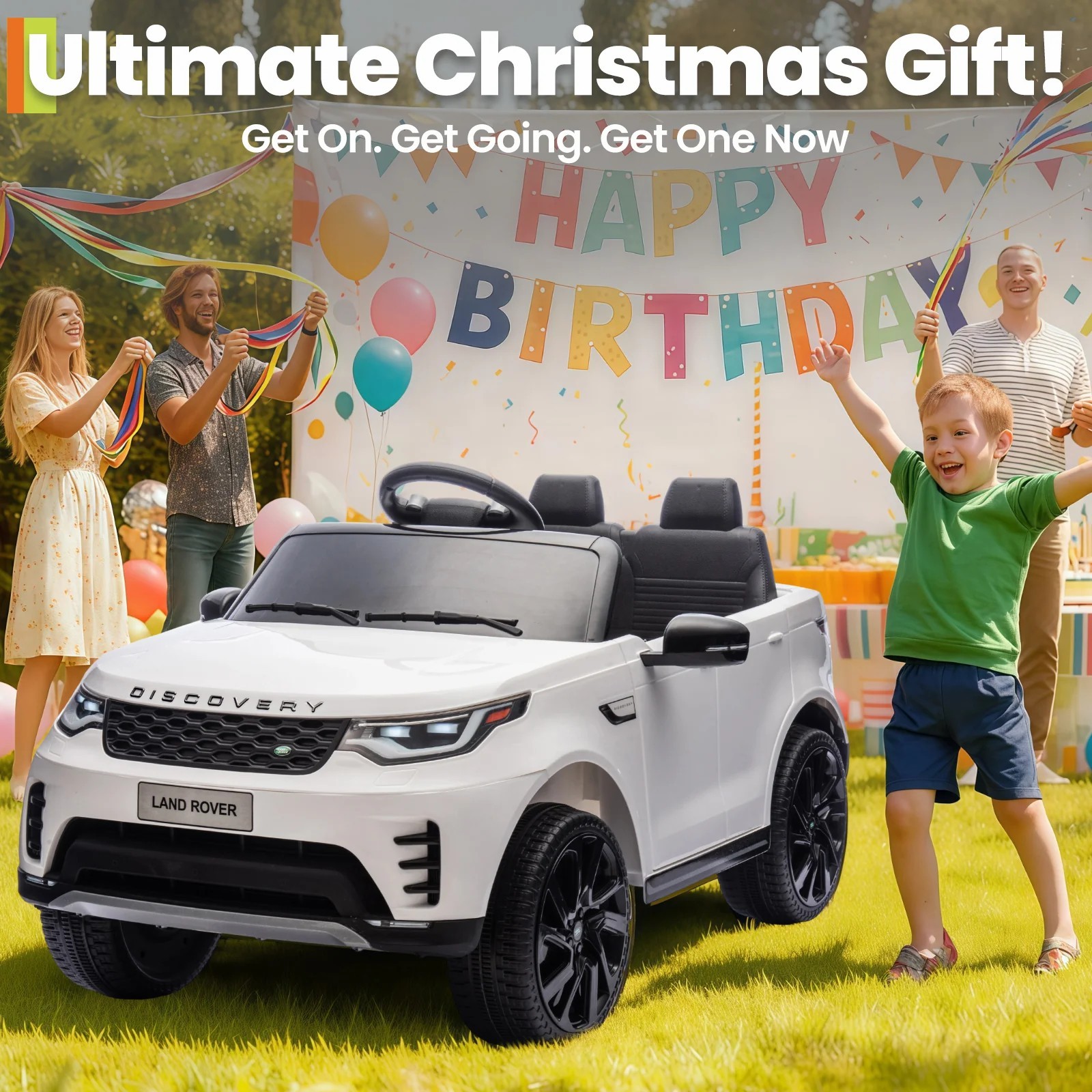 12V Kids Ride On Car Land Rover Style Dual Motors 3 Speed Remote Control White