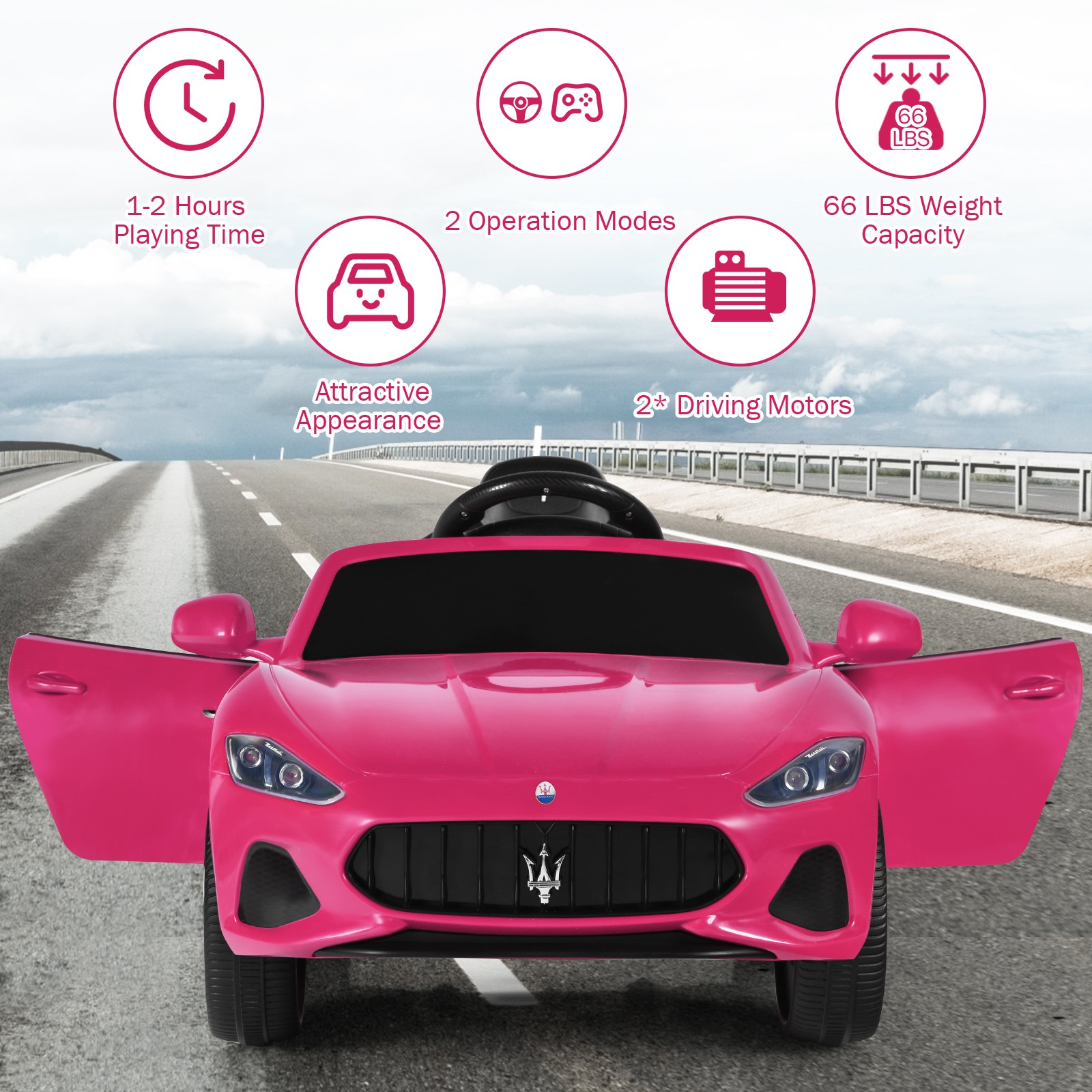 12V Kids Ride On Car Maserati GranCabrio Licensed w/ Remote Control& Lights Pink