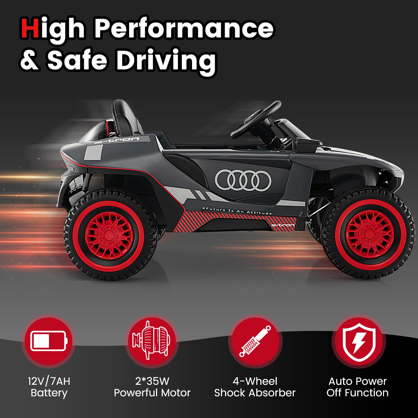 12V Licensed Audi Kids Ride-On E-tron Racing Car w/Remote Controll & Lights Gray
