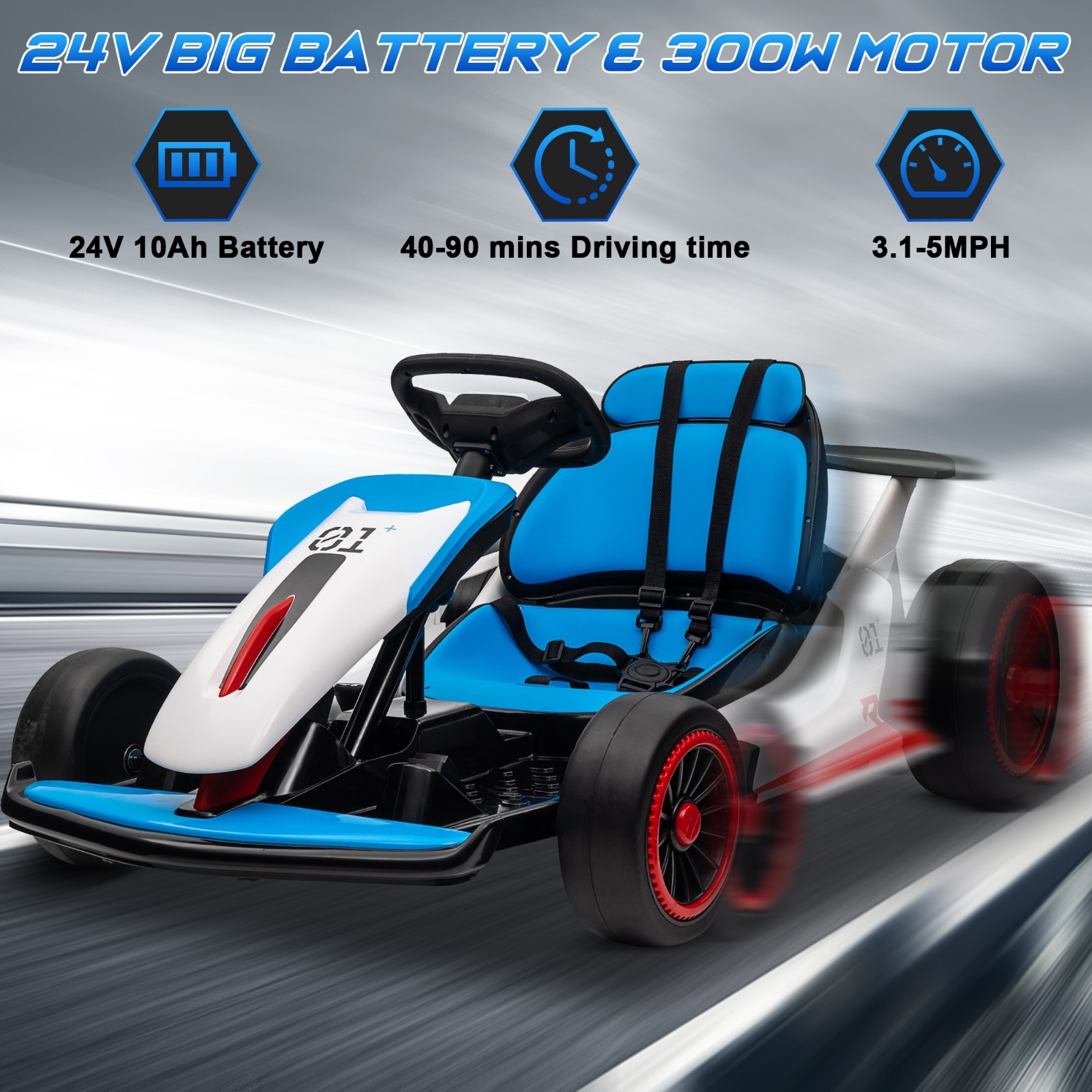 24V 2WD Ride On Race Car for Kids, Drift Kart Car W/ 10Ah Large Battery for Ages