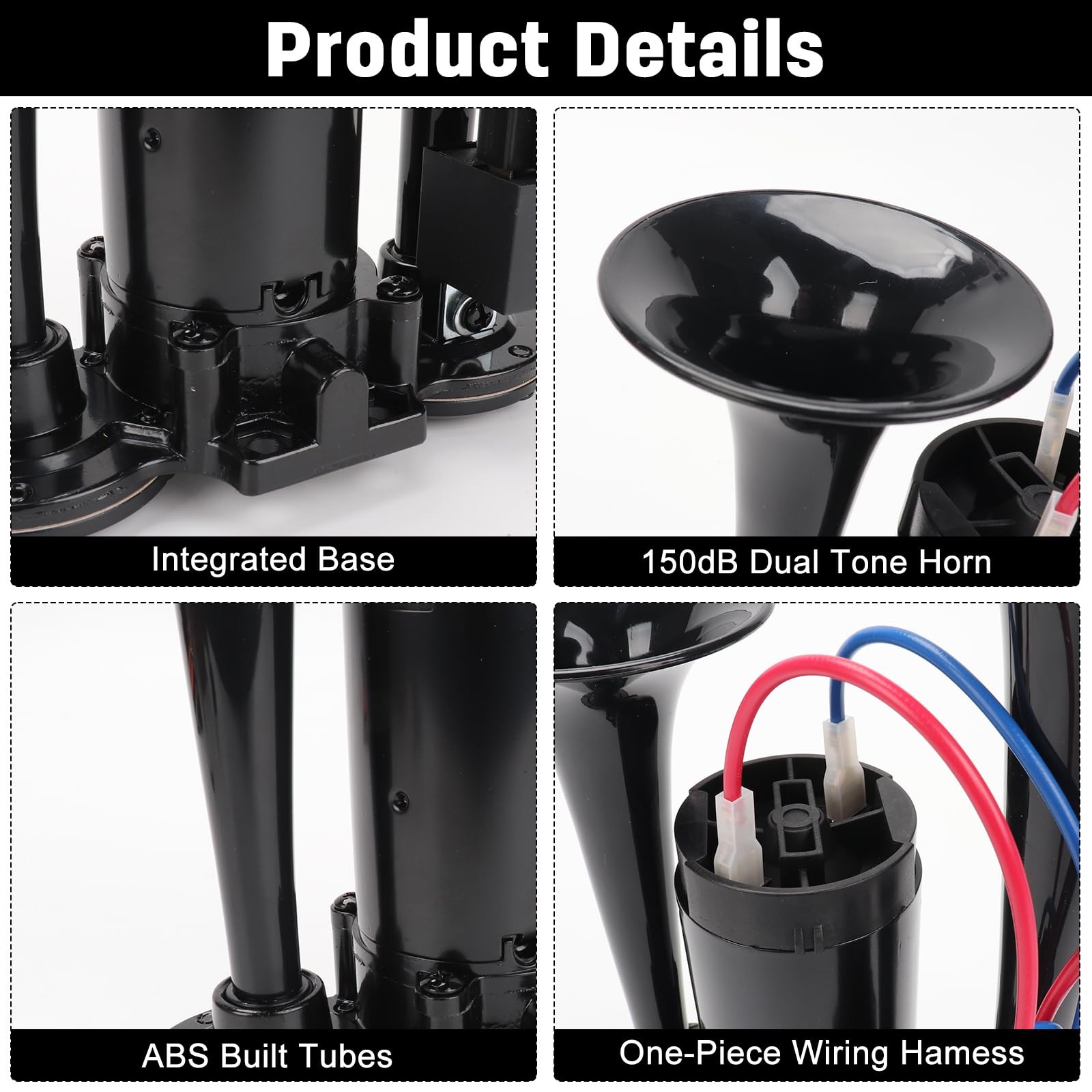 150DB Super Loud Dual Electric Train Air Horn Kit Compressor 12V Truck Black