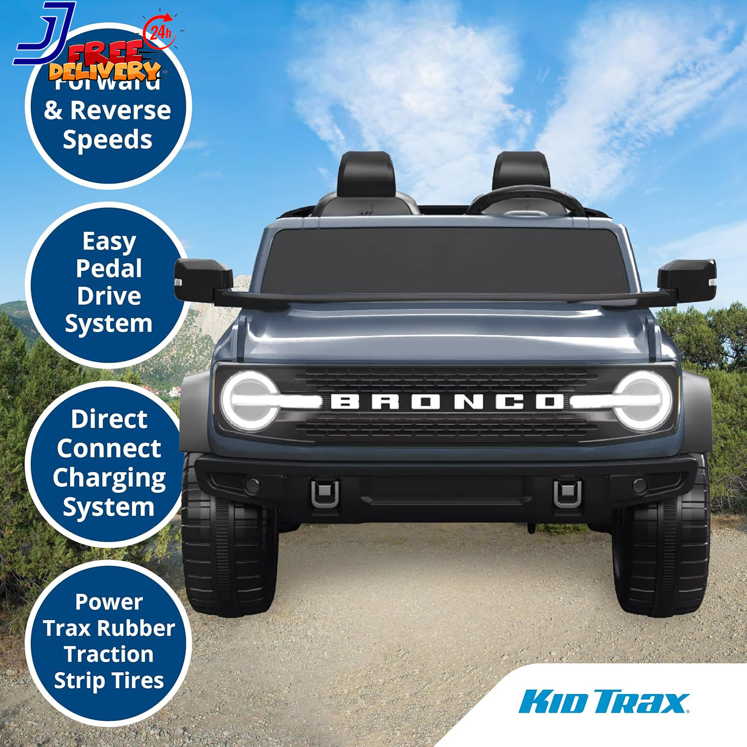 12V Ford Bronco Ride On Toy for Ages 3-7 Battery Powered LED Headlights Toys