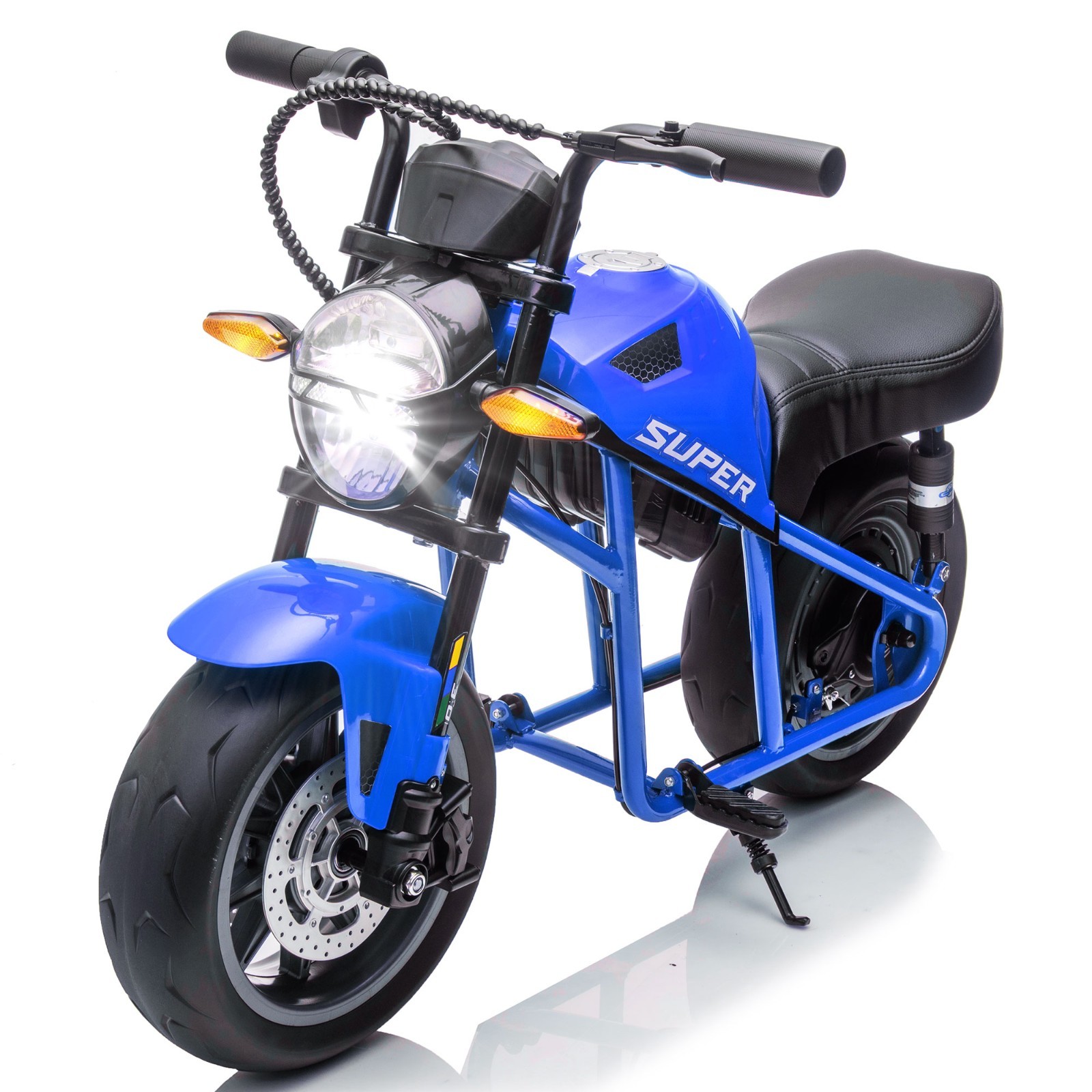 24V Kids Electric Motorcycle w/14in EVA Wheels, 300W Motor for Kids 6+,Blue