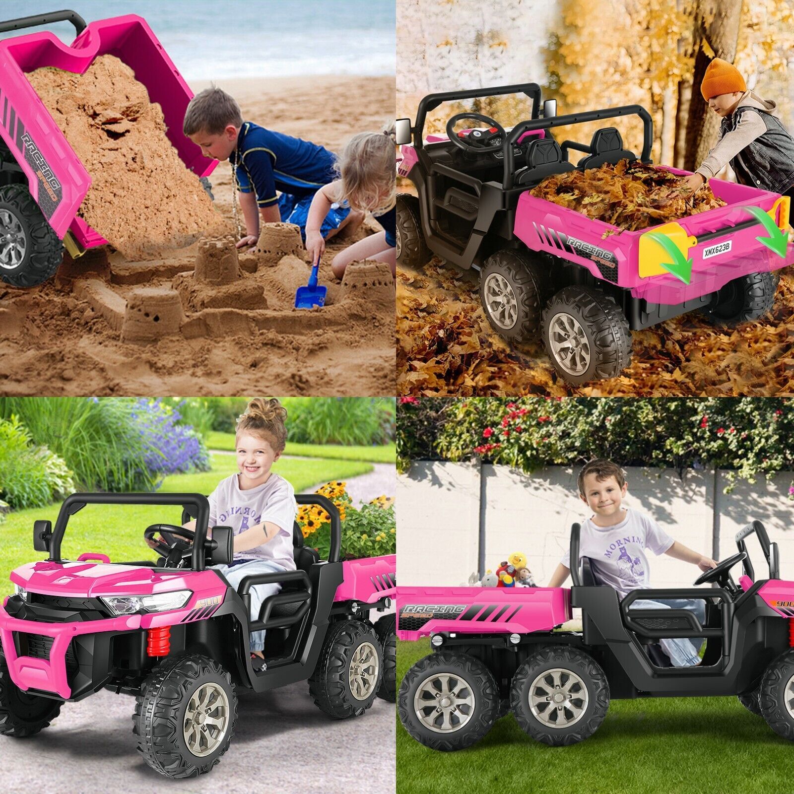 24V 2 Seater Ride on Dump Truck w/Electric Dump Bed, Remote, 6 Wheels & Music A+