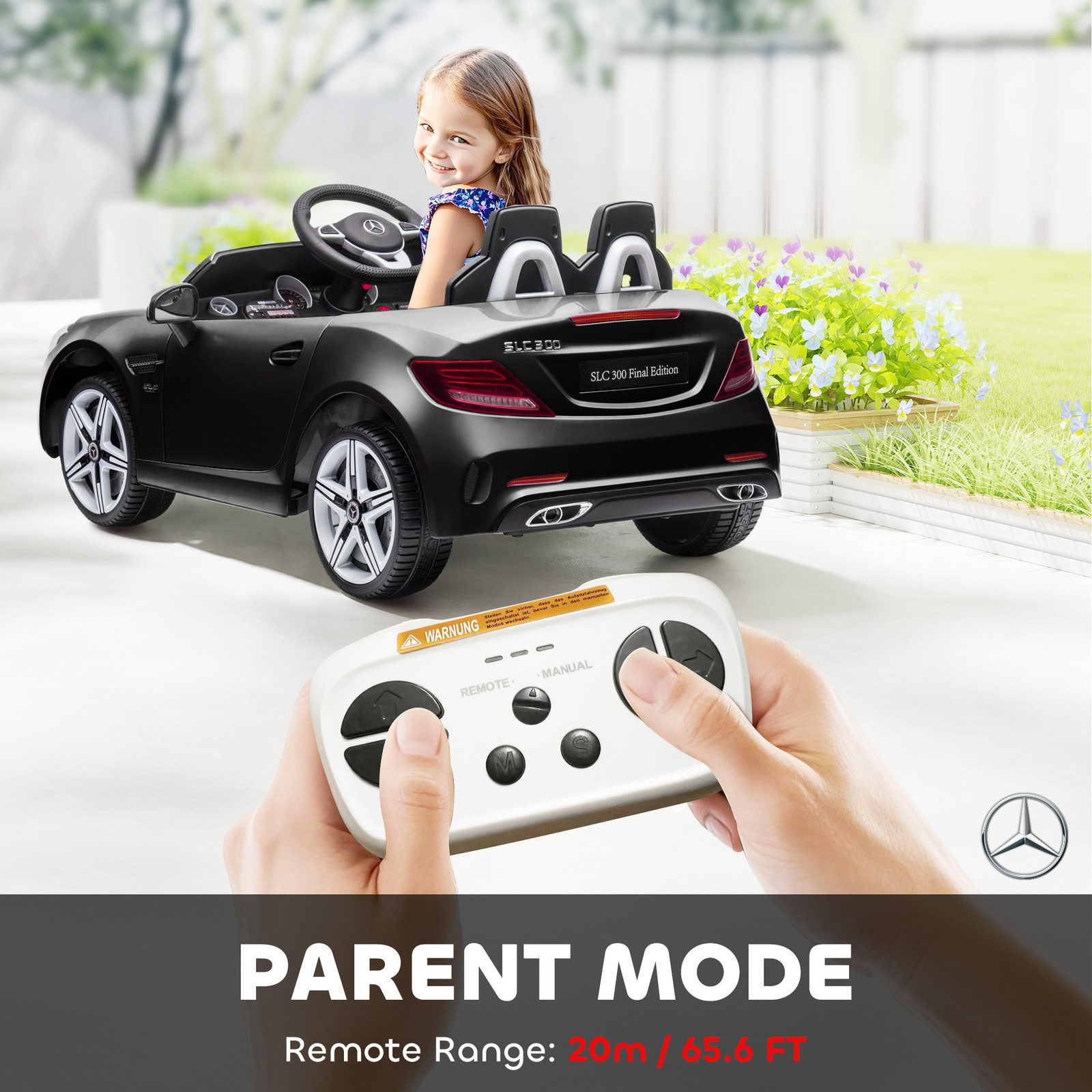 12V Electric Cars for Kids w/ Parental Remote, Two Motors, Music Lights Black