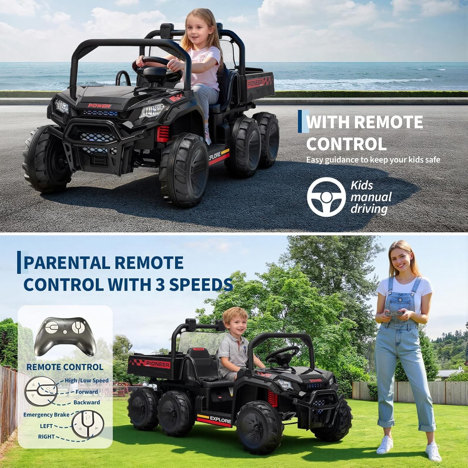24V 4WD Kids Ride-on Dump Truck Remote Control 2-Seater with Dump Bed 3 Speed