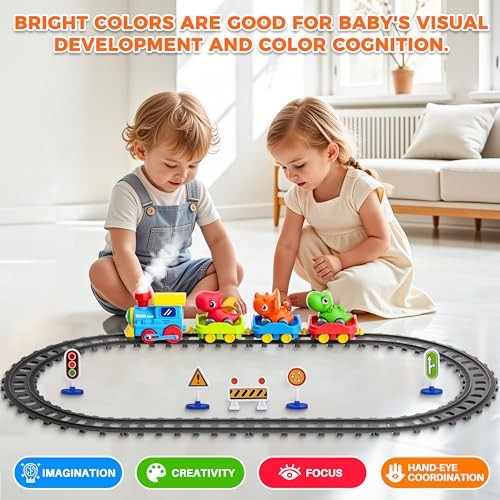 Train Set for Toddlers with Steam, Music, Lights and 3 Cars | Electric Dinosaur