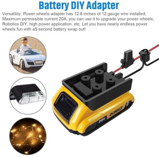 Power Wheel Adapter with Fuse & Switch, Secure Battery Adapter for 20V-1 Pack
