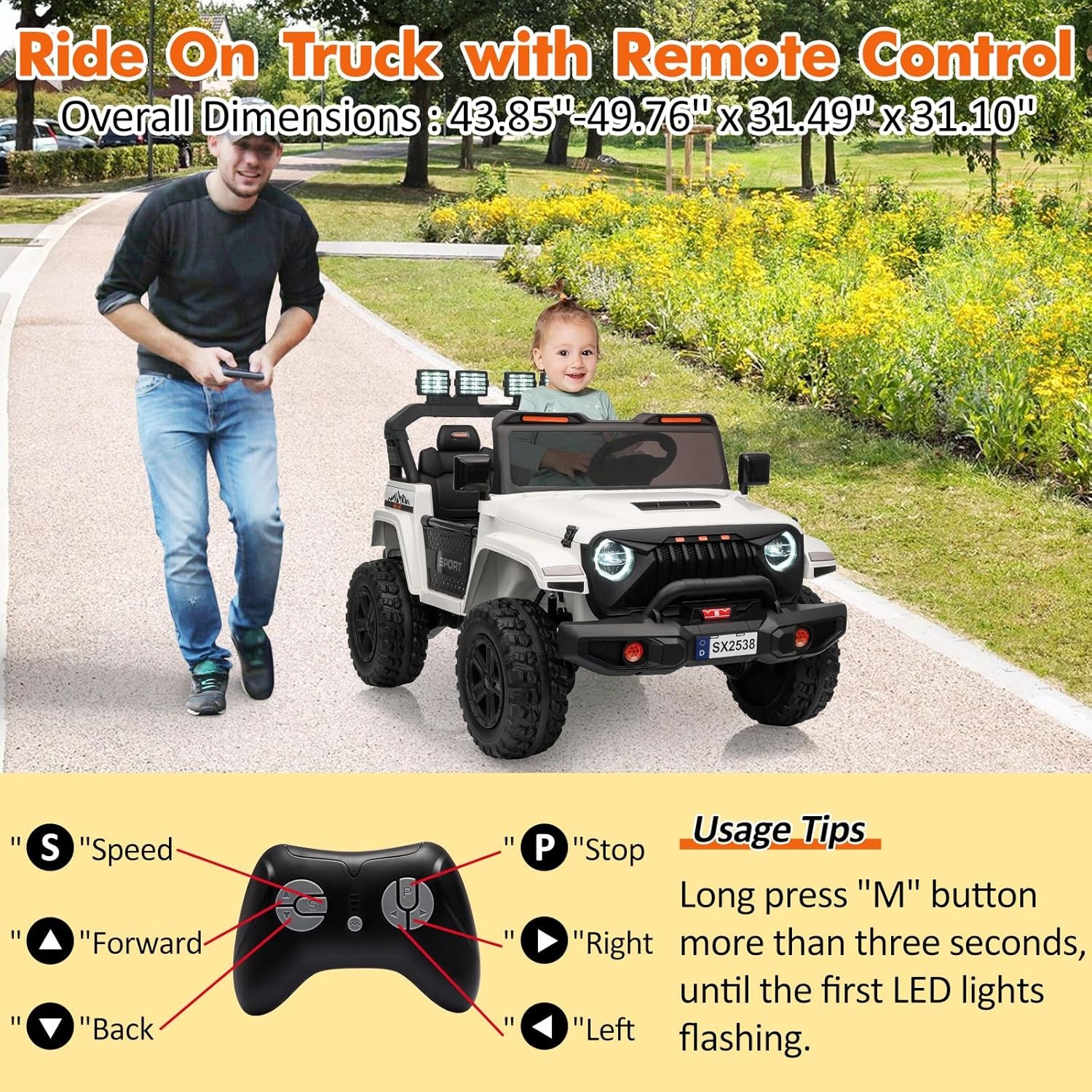 24V 4WD Kids Ride-On Car, Extendable Body & 3 Speeds for Big Kids Ages 3+, White