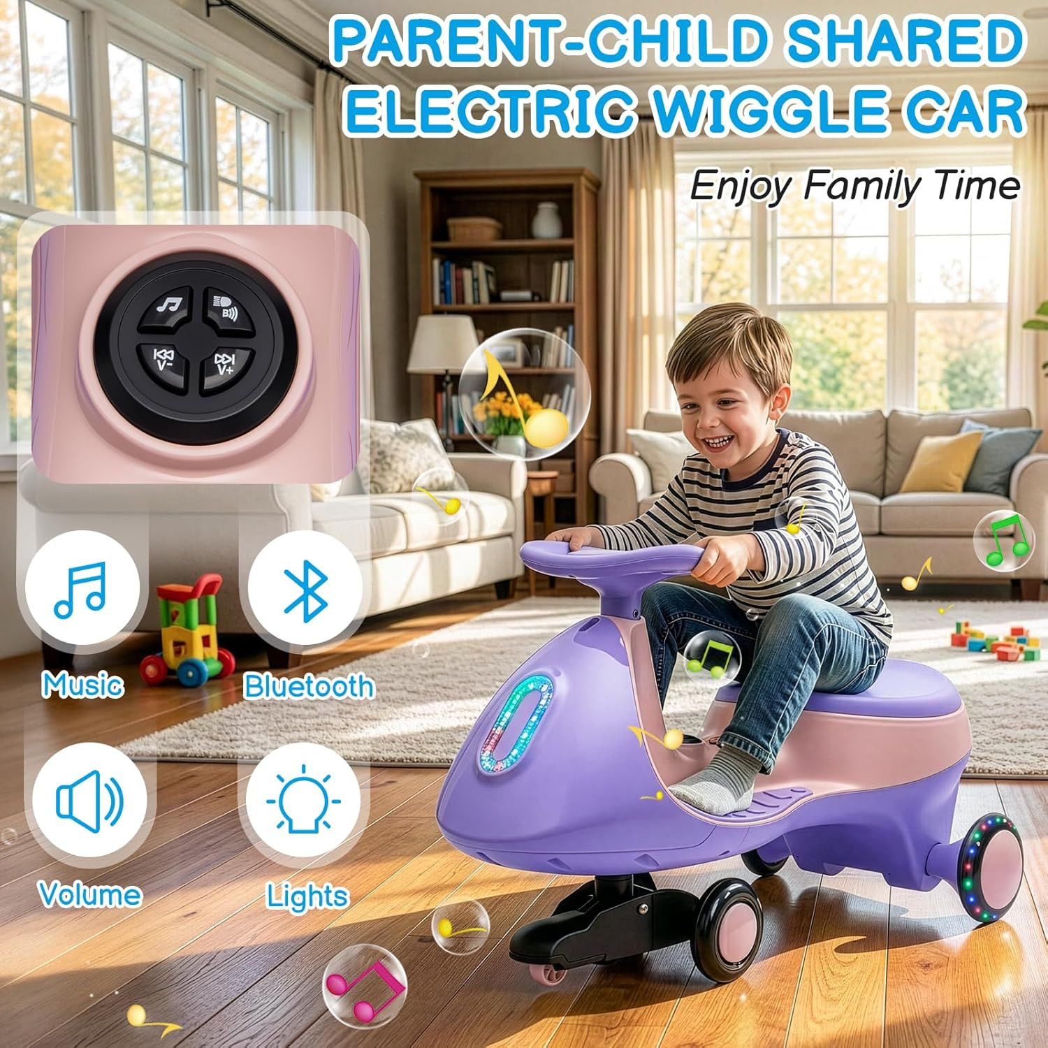 12V Electric Wiggle Car Ride on Toy with Pedal, 2 in 1 Rechargeable Battery Swin