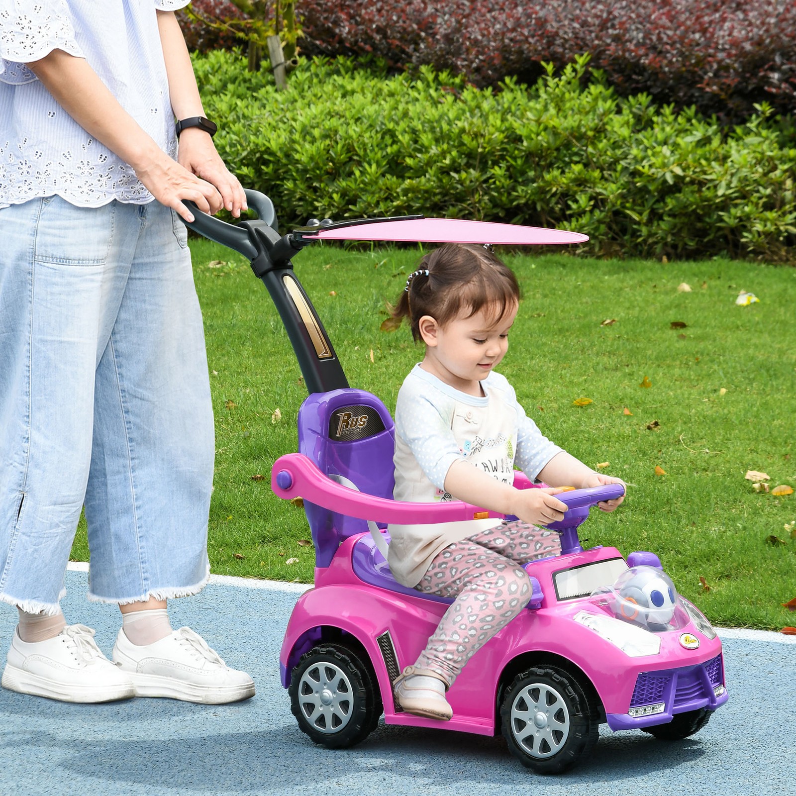 3 in 1 Push Car Sliding Car with Removable Handle, Music, Horn, Pink
