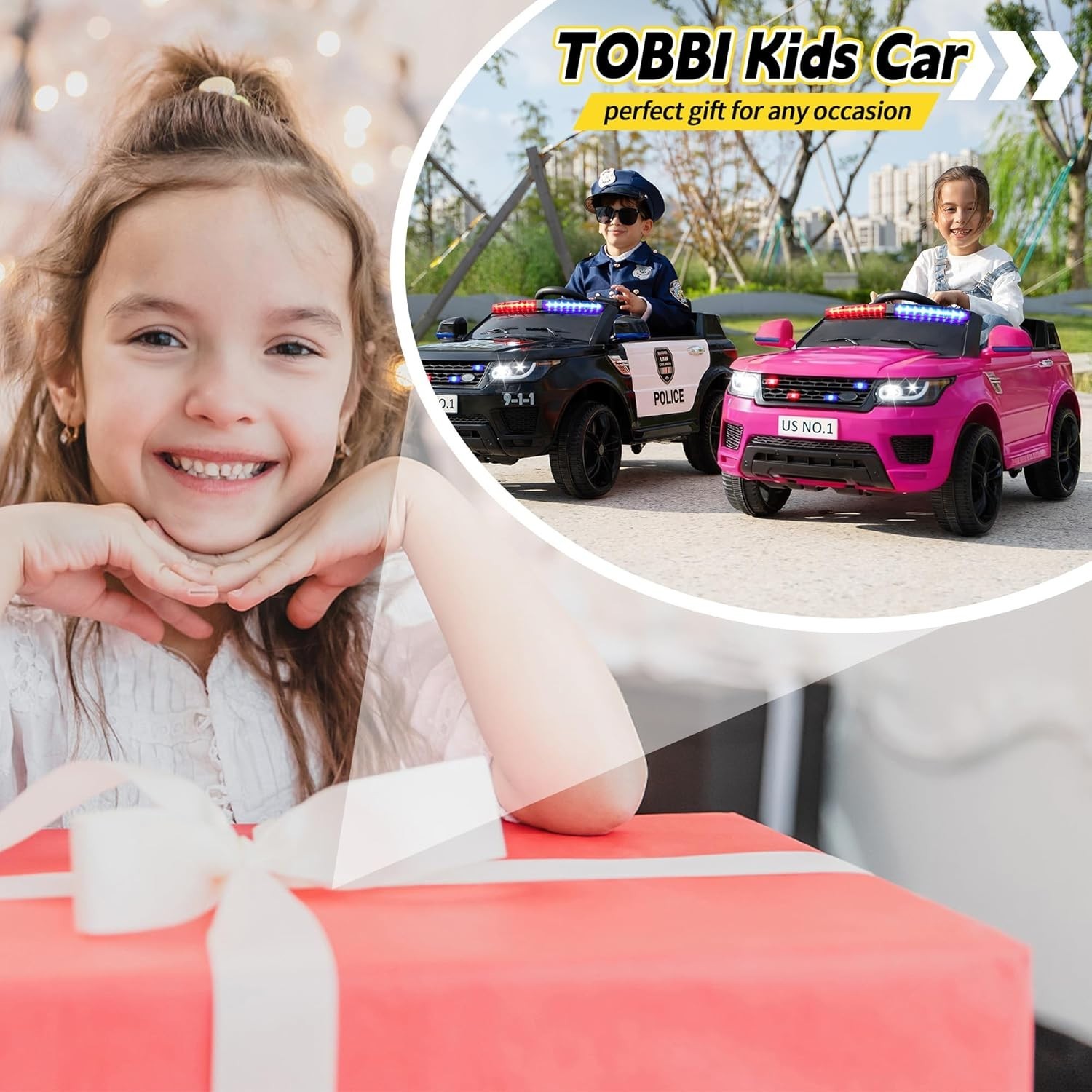 12V Kids Electric Ride On Police Car SUV Truck Toys with Remote Control, Music