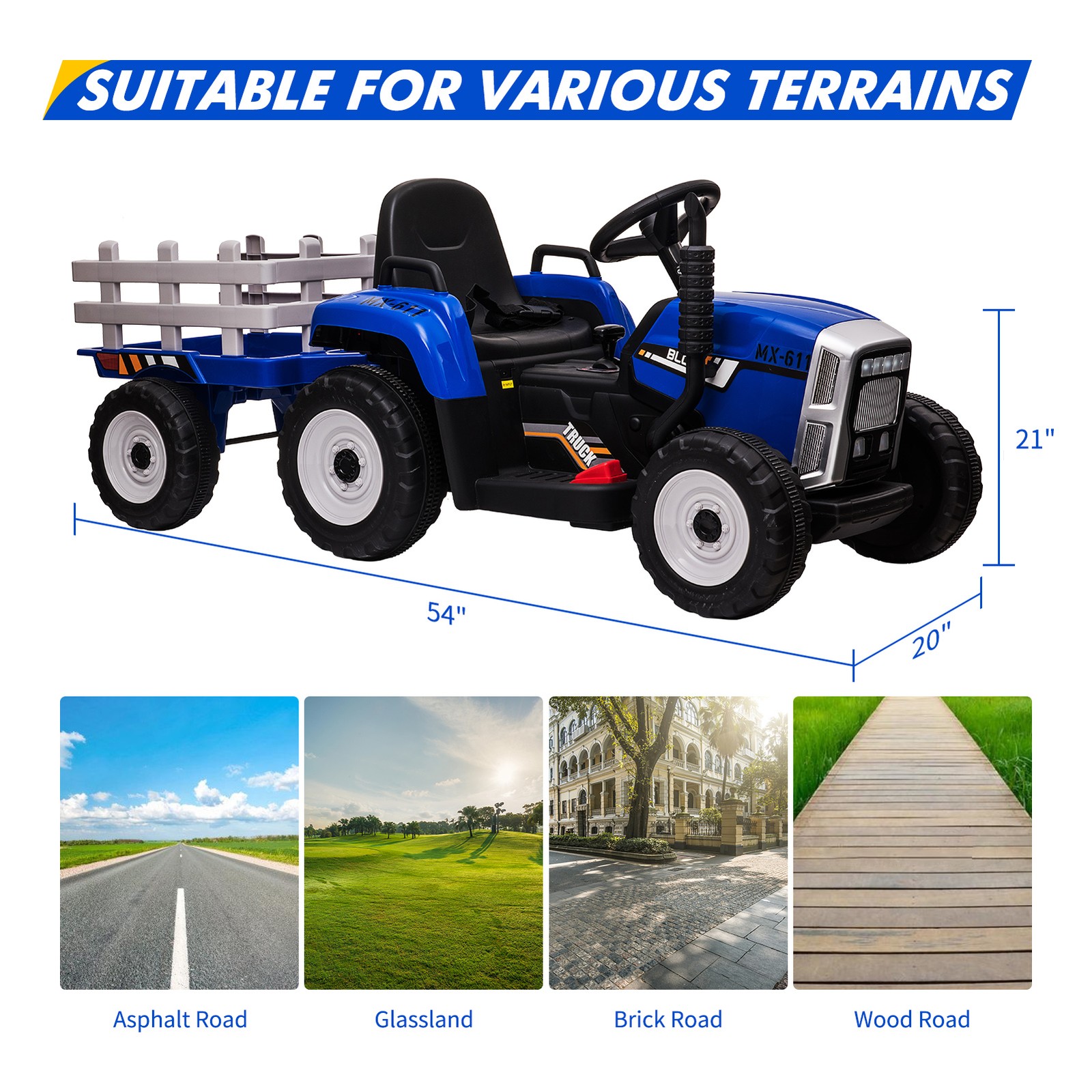 Battery‑Powered 12V Kids Tractor w/ Remote,25/35W Motor, LED, Educational Audio