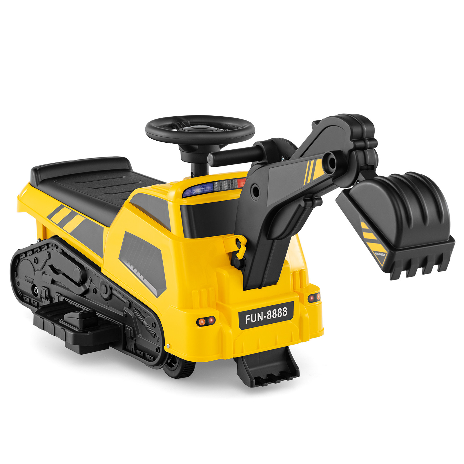 6V Ride on Tractor 3-in-1 Electric Excavator w/ Adjustable Arms Music Yellow Toy