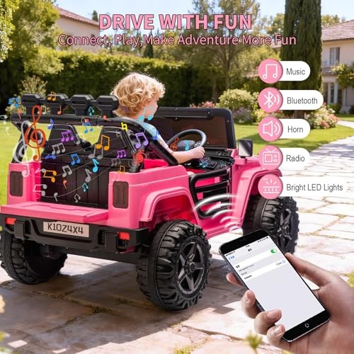 Kids 24V 2-Seater Electric Ride-On Car – 4×4 Truck – Remote Pink – Remote