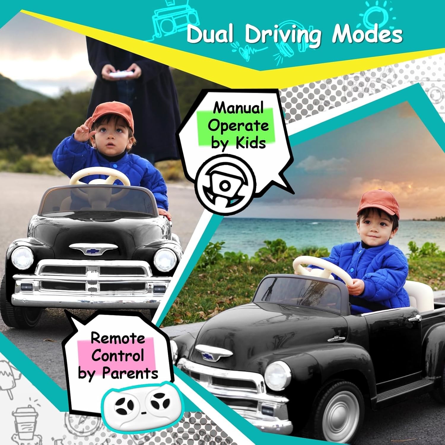 12V Kids Ride on Car Licensed Chevrolet 3100 Pickup Battery Powered Motorized El