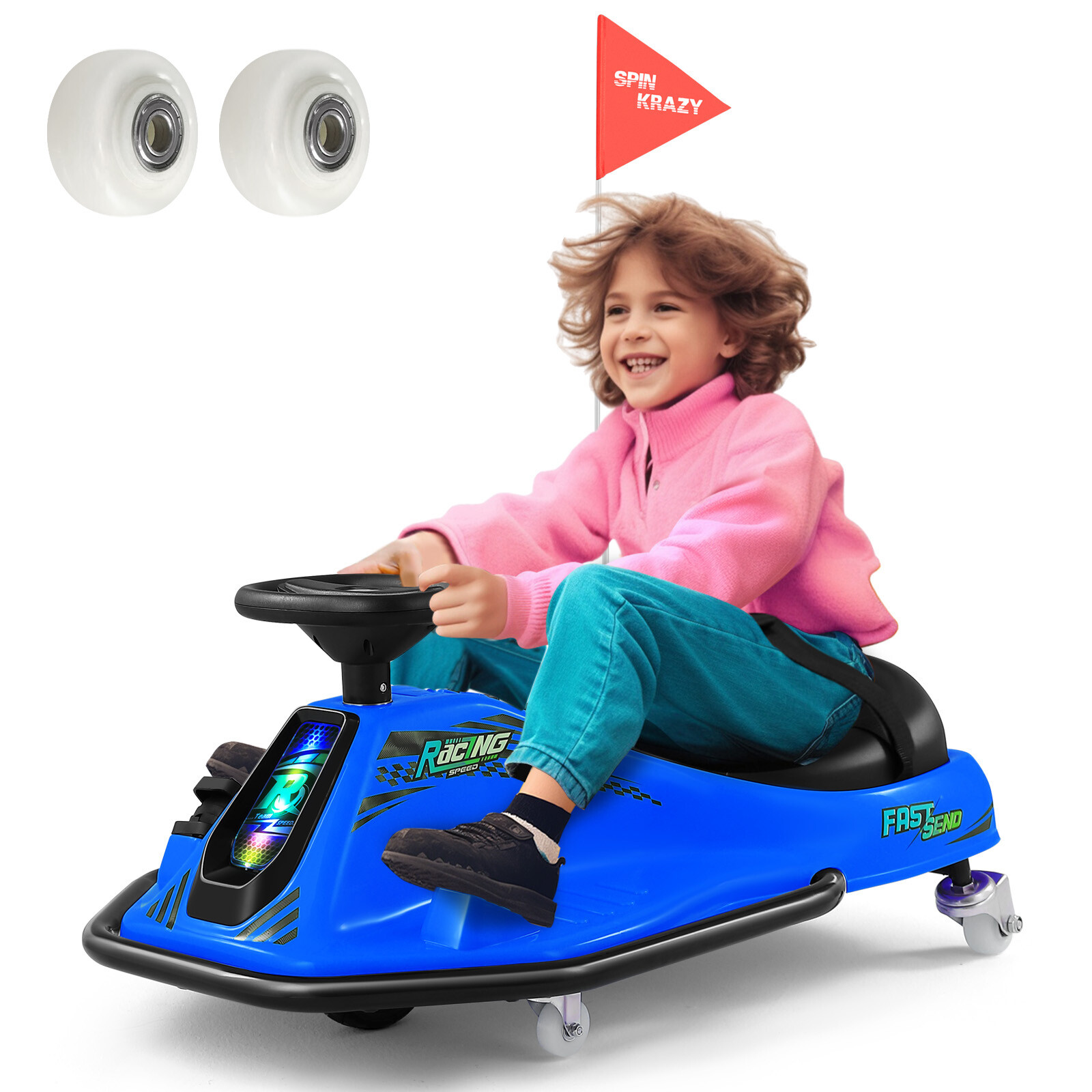 360° 24V Kids Electric Drifting Go Kart Ride On Cart with Bluetooth (Blue)