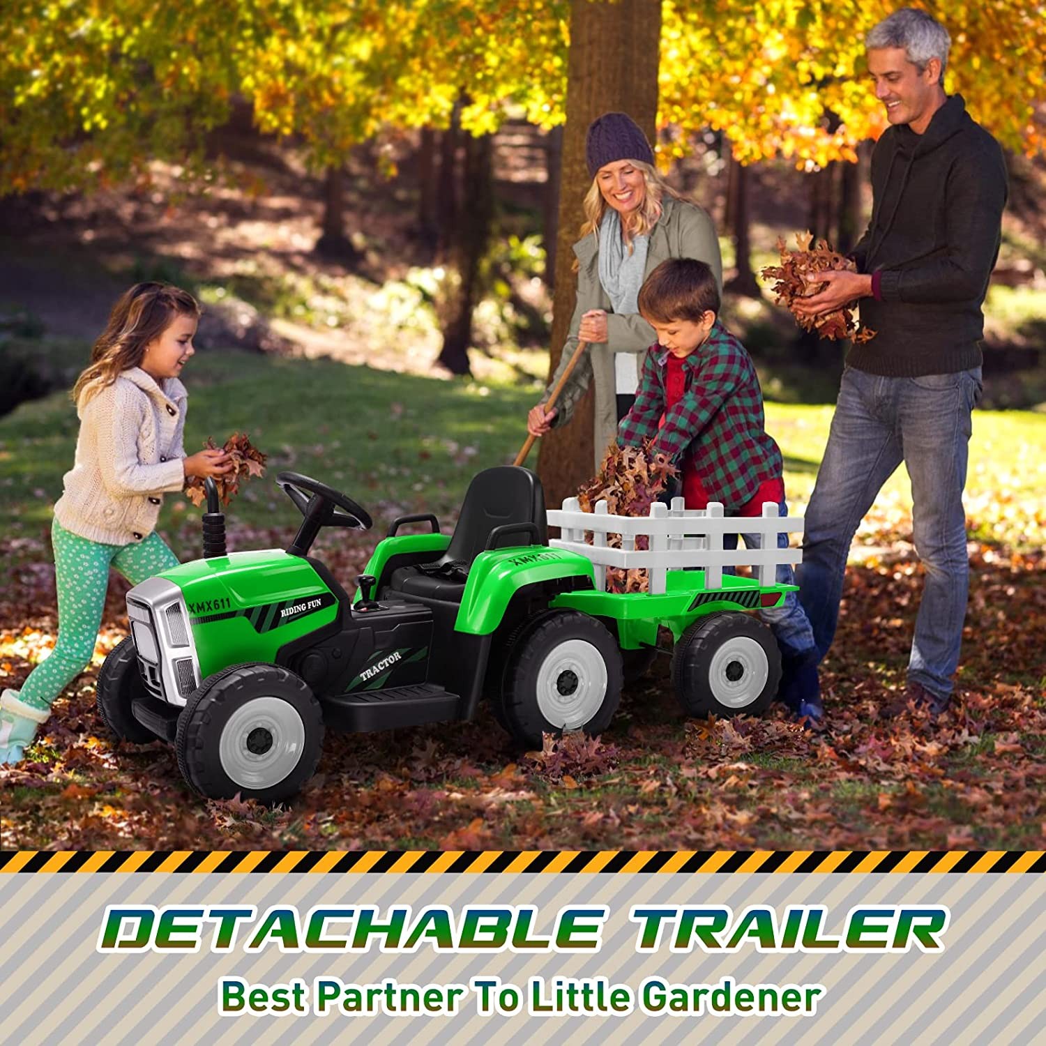 12V Kids Electric Ride On Tractor Car Toy with Trailer 3-Speed w/ Remote Control