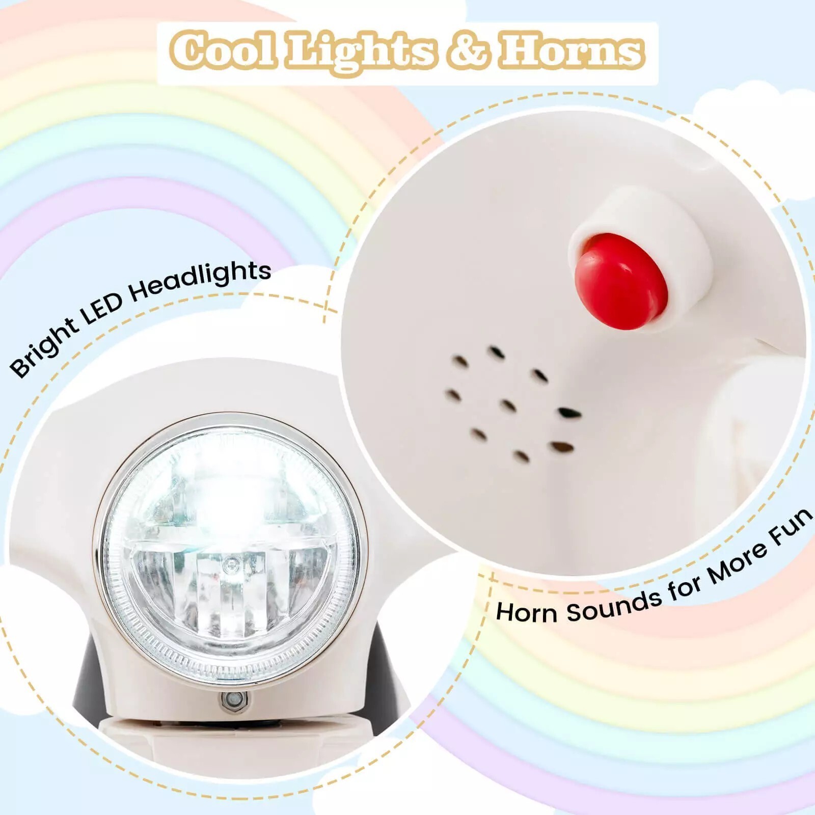 Kids Ride on Motorcycle with Training Wheels Headlight Horn 6V Battery