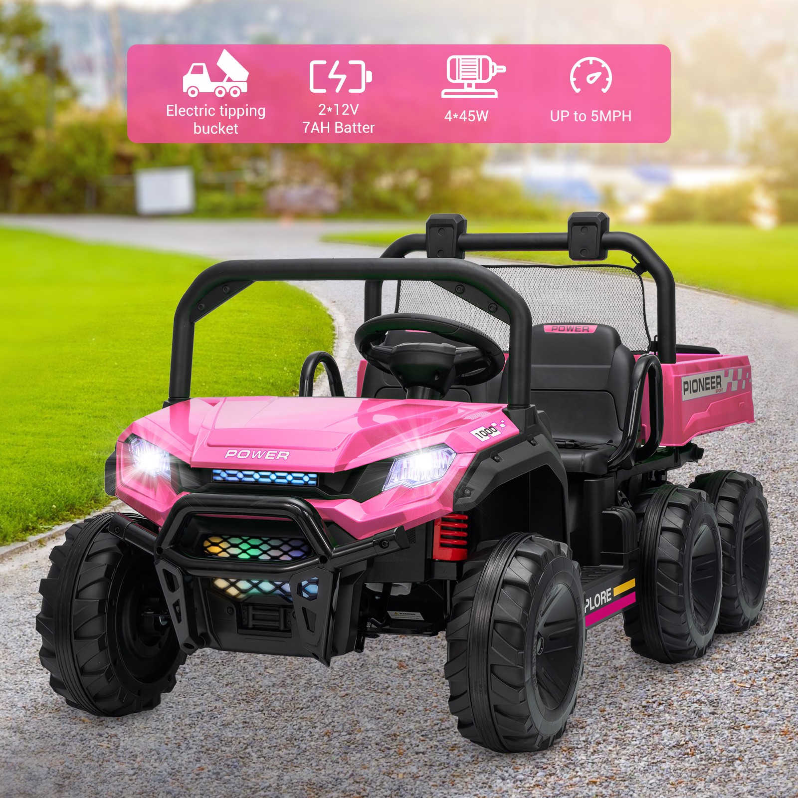 24V Kids Ride On Toys Dump Truck 2 Seater Battery Powered 4WD 6-Wheel Xmas Gift