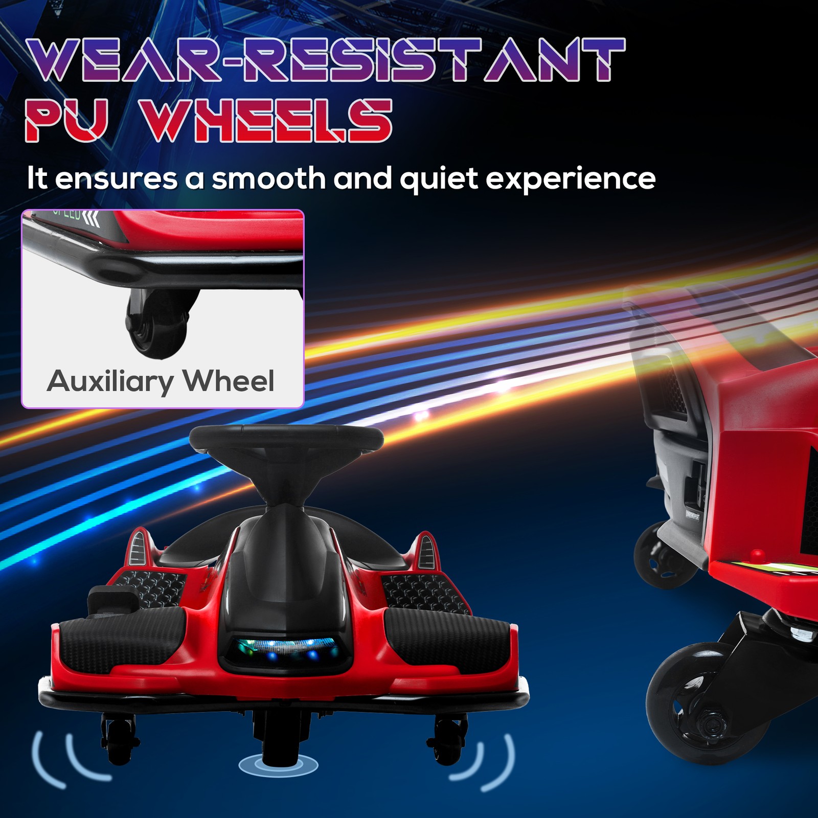 12V Electric Drifting Go Kart w/ Slow Start, Music, Lights, Red