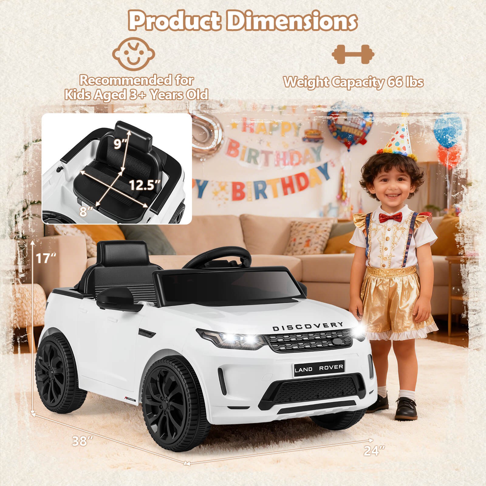Licensed Land Rover Kids Ride on Car w/Remote Control, LED Lights, Music, Horn