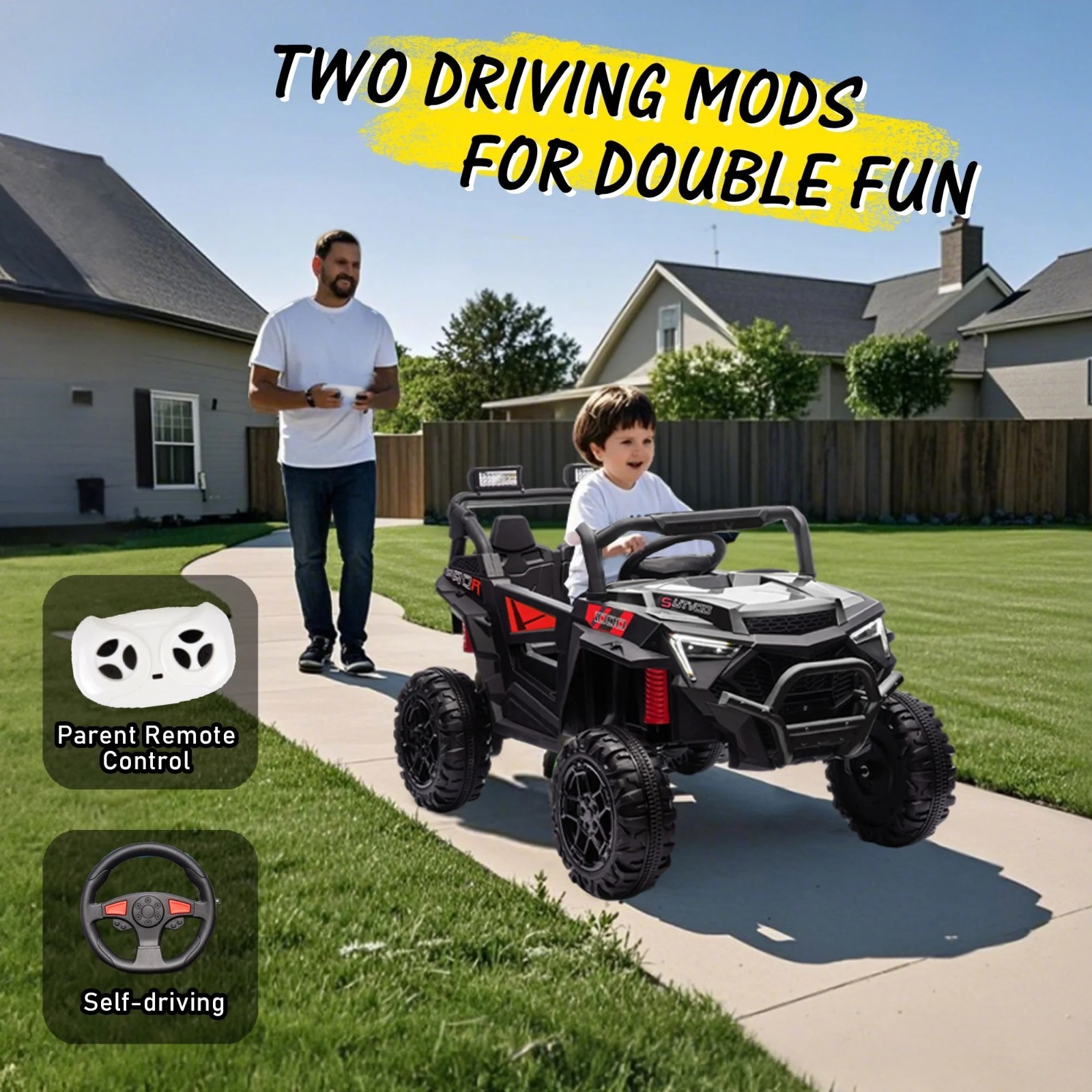 24V Kids Electric Car 400W Ride On Toy UTV with Remote Power Wheels Truck Black