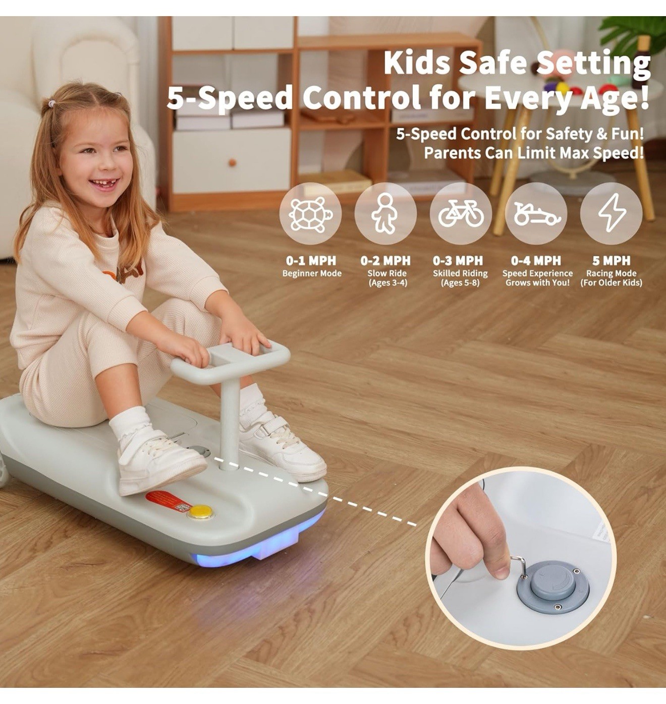 12V Ride-On Car with Cleaning Fun, 3 in 1 Gokart, Soft-Start, 5-Speed Adjustable