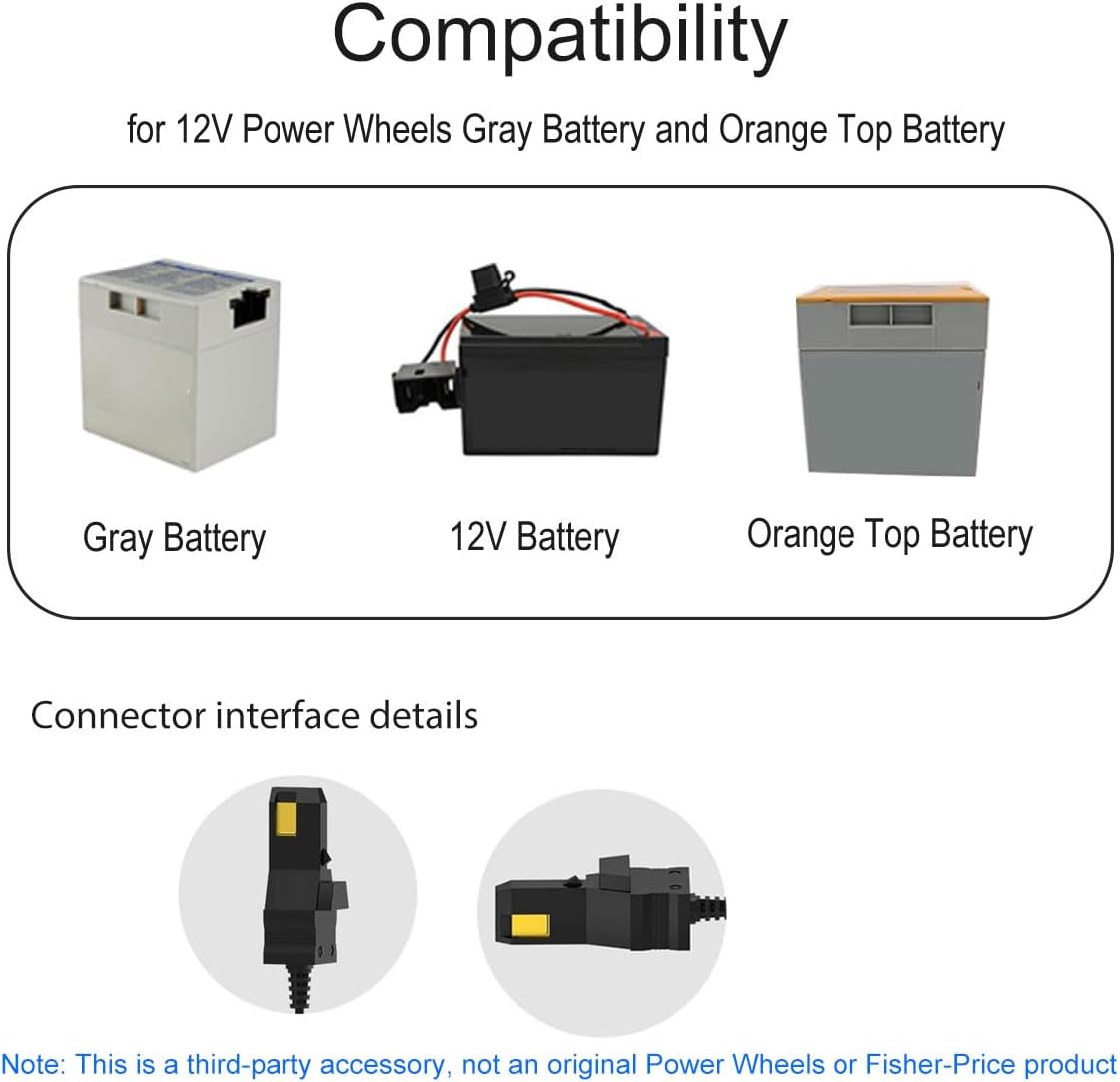 For Power Wheels 12 Volt Battery Charger, 6.6Ft Cord with Dual-Color Indicator L
