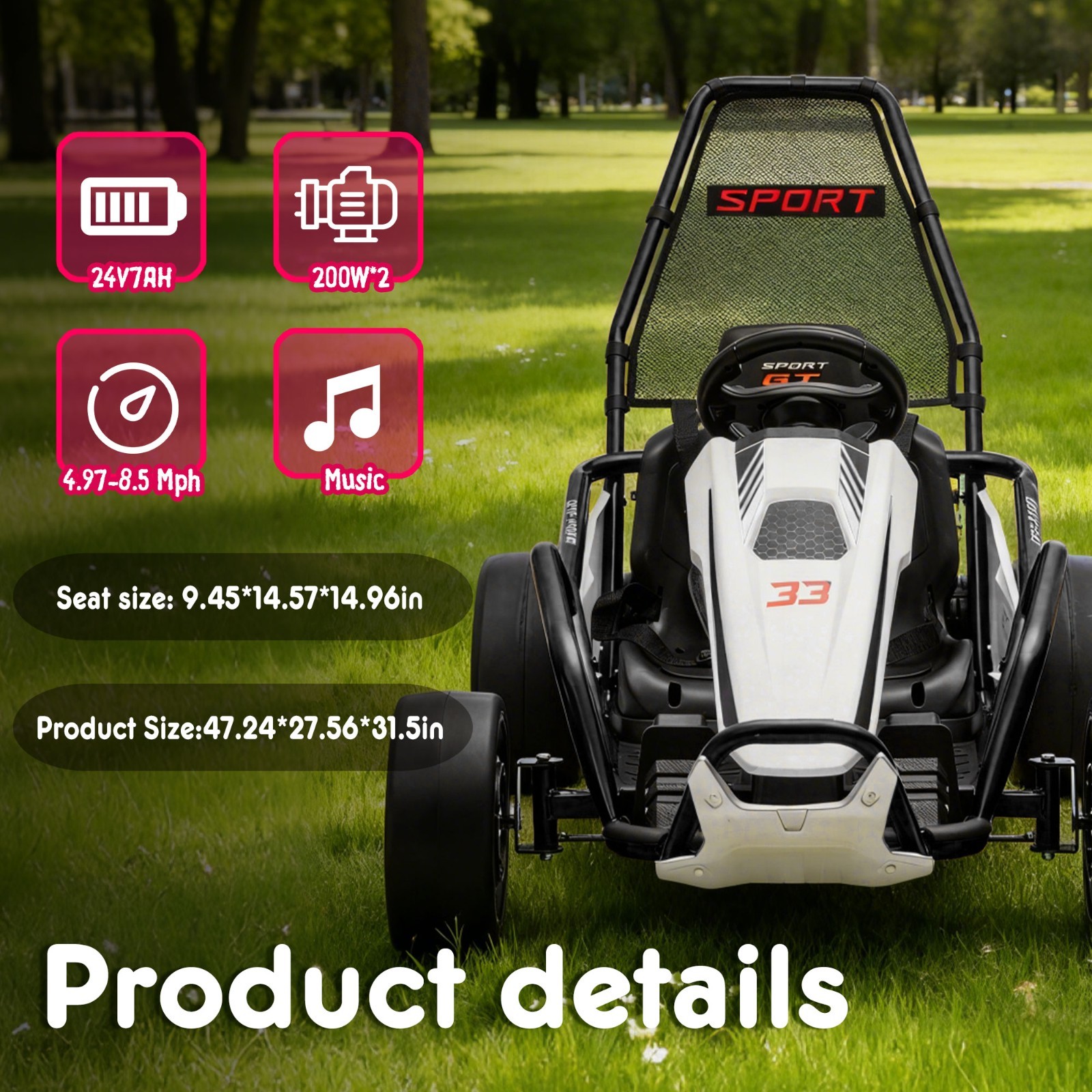 24V Kids Electric Go Kart 7AH Electric Drift Kart Car for Age 6+,400W Motor,Blac